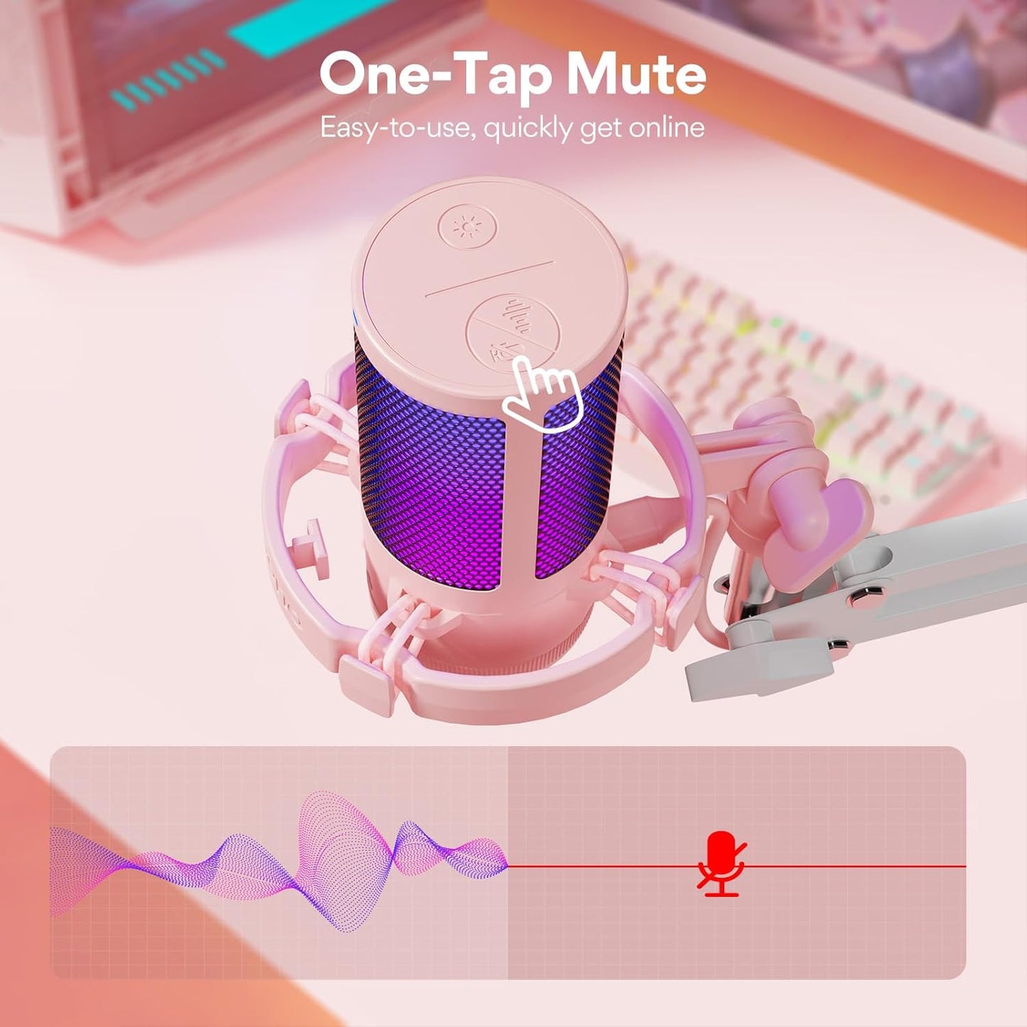 MAONO Gaming USB Microphone, Noise Cancellation Condenser mic with Mute, Gain, Monitoring, Boom Arm for Streaming, Podcast, Vocal, Twitch, YouTube, Discord, PC, Computer, PS4, PS5, Mac, DGM20S