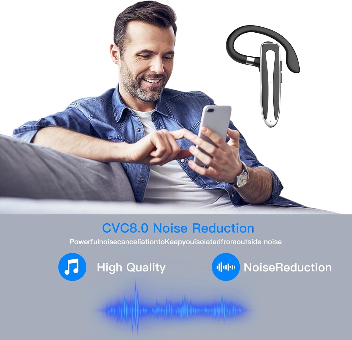Bluetooth Headset for Cell Phone, Wireless Bluetooth 5.1 Earpiece Single-Ear Headset Hands-Free Earphones,in Mic with Charging Case, for Office Driving Calling Compatible Android/iPhone.