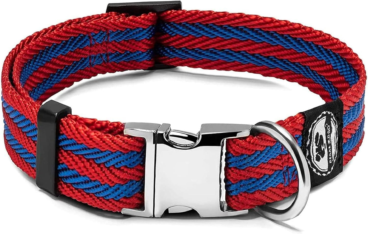 Regal Dog Products Pet Collar with Metal Buckle and D Ring | Durable Dog Collar with Reinforced Metal Clasp and Nylon Webbing Adjustable Dog Collar to fit for Large Dogs (Large, Blue/Gray Stripe)