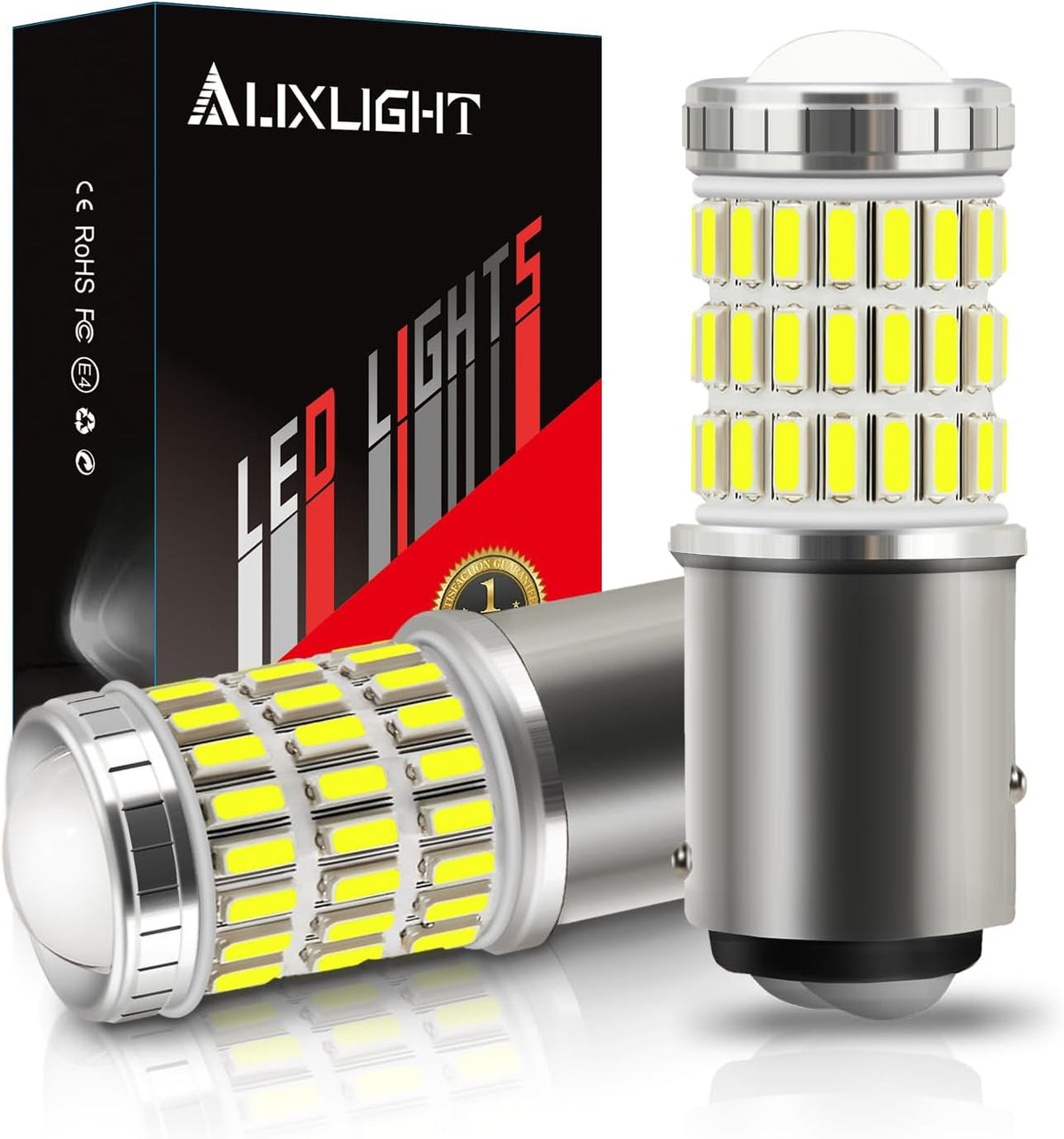 AUXLIGHT 3157 3156 4157 3057 3357 LED Bulbs, Ultra Bright 60-SMD LED Replacement for Turn Signal Blinker Lights, Brake/Tail Lights, Parking/Running Lights, Amber Yellow (Pack of 2) - PuriLite
