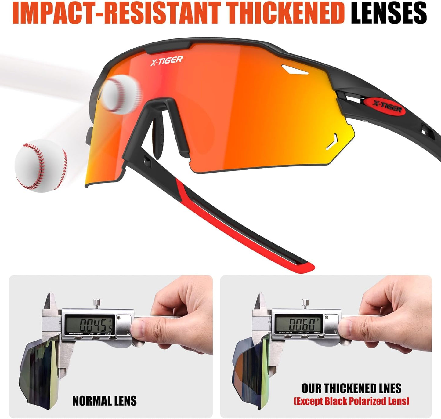 X-TIGER Polarized Cycling Glasses with 5 Interchangeable Lenses,MTB Biking Baseball Running Sports Sunglasses for Men Women