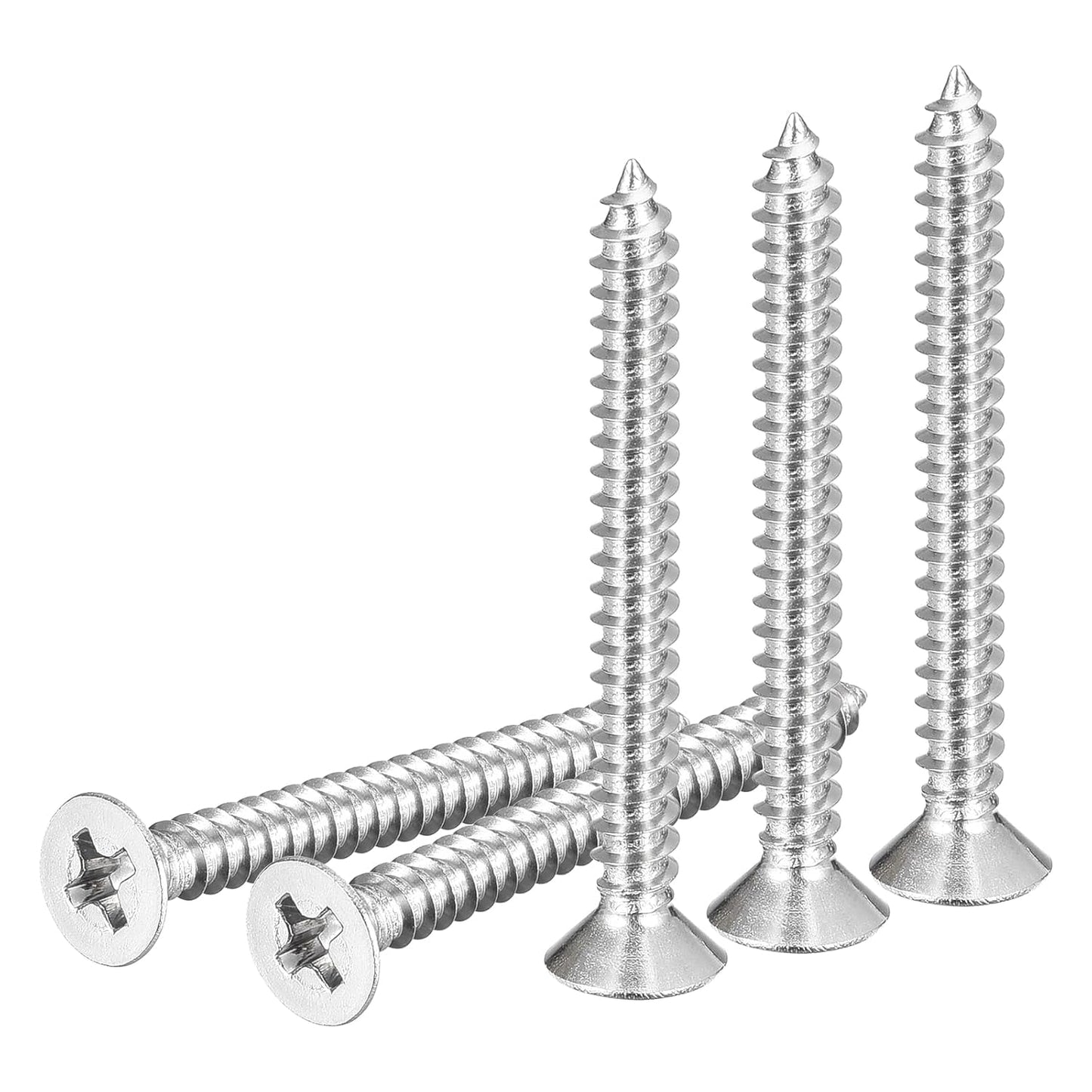 DTGN 100Pcs #6x1/2 Flat Head Wood Screws, 304 Stainless Steel Phillips Self Tapping Screws - Good for Woodworking, Furniture - Silver