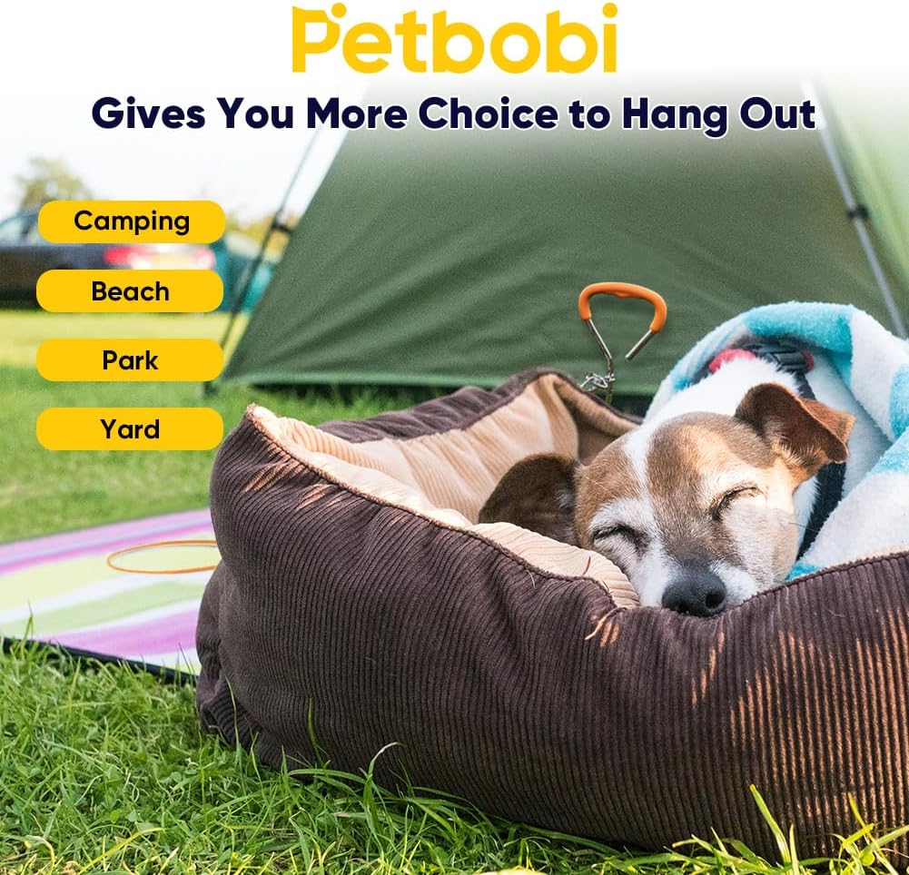 Petbobi Dog Tie-Out Cable and Stake - 30ft Heavy Duty Cable with Spring, No Tangle, 16in Ground Stake, Ideal for Yard, Camping and Beach, Suitable for Small Medium Large Dogs Up to 120 lbs, Blue