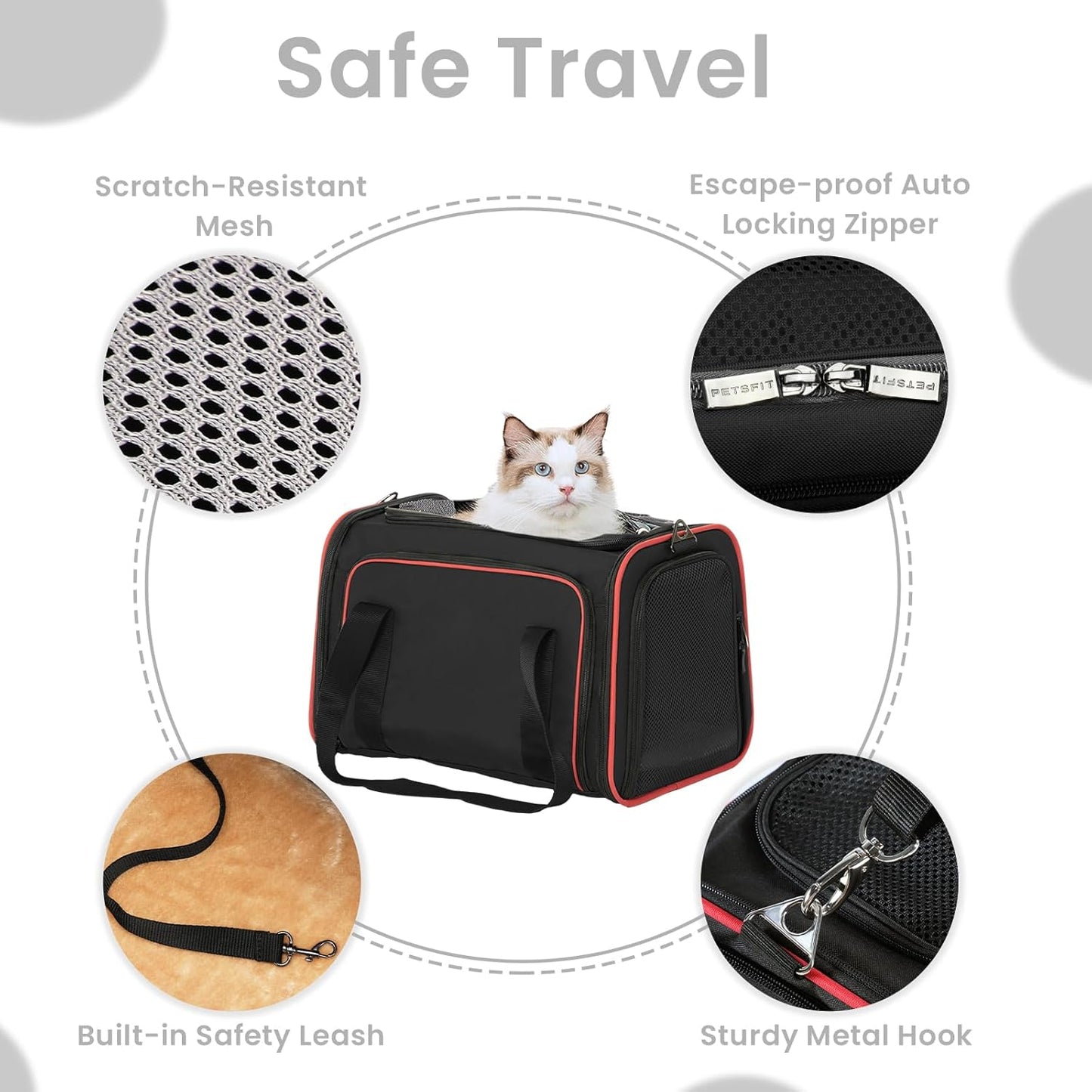 Petsfit Expandable Cat Dog Carrier Airline Approved, 17" L x 11" W x 11" H Soft-Sided Portable Pet Travel Carrier for Kitten, Puppy, Removable Soft Plush Mat and Pockets, Auto-Locking Zippers