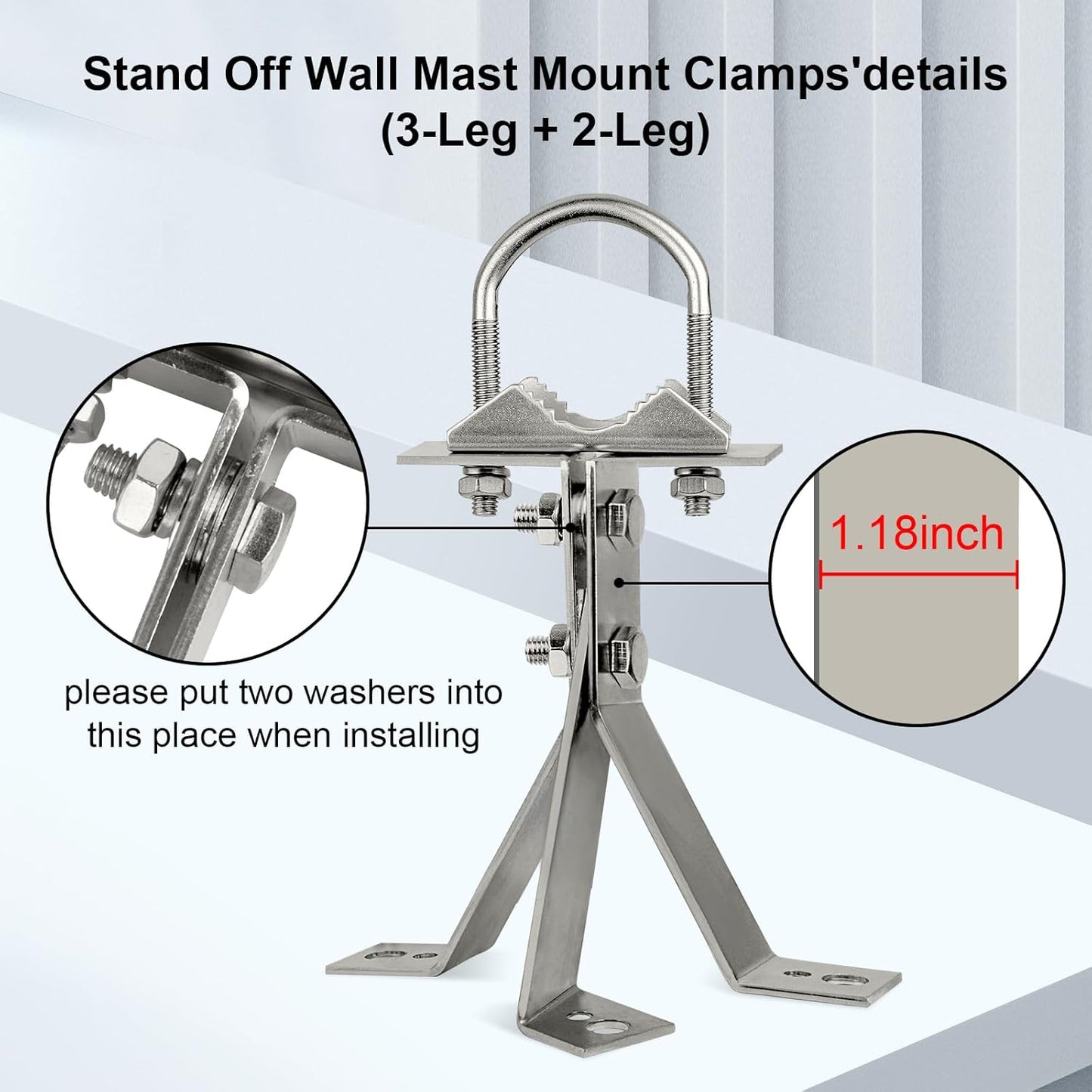 XRDS-RF 16 Inch Heavy-Duty Wall Mount Stand Off Mast for TV Antenna - Windproof Mounting Bracket (2-Leg + 2-Leg)