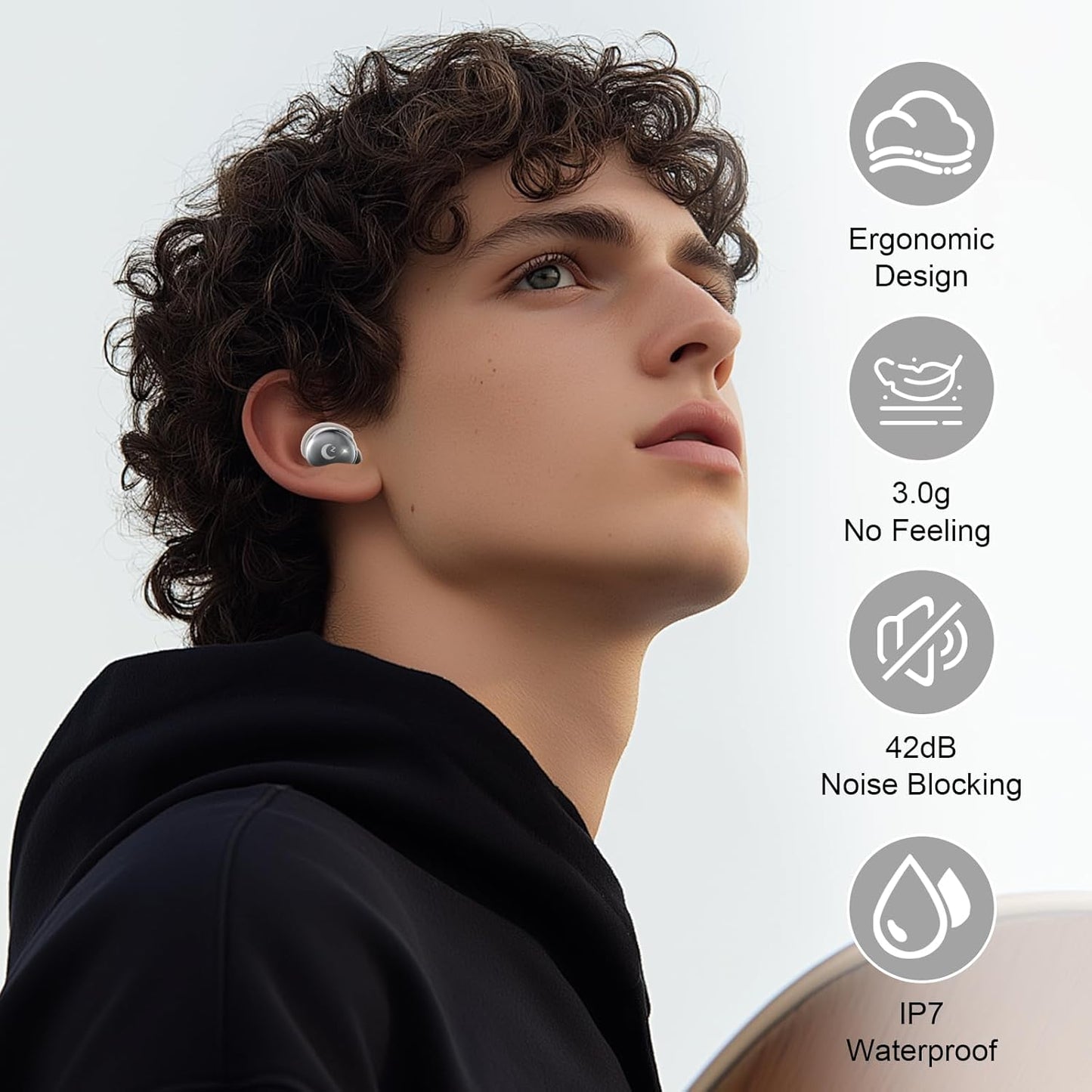 VEKJ Sleep Earbuds, Bluetooth 5.4 Mini Wireless Ear Euds with Multifunctional Touch Screen, 48H Bass Stereo Headphones with Sleep Mode/5 EQ Modes/ENC Noise Cancelling, IPX7 Earphones for iOS Android