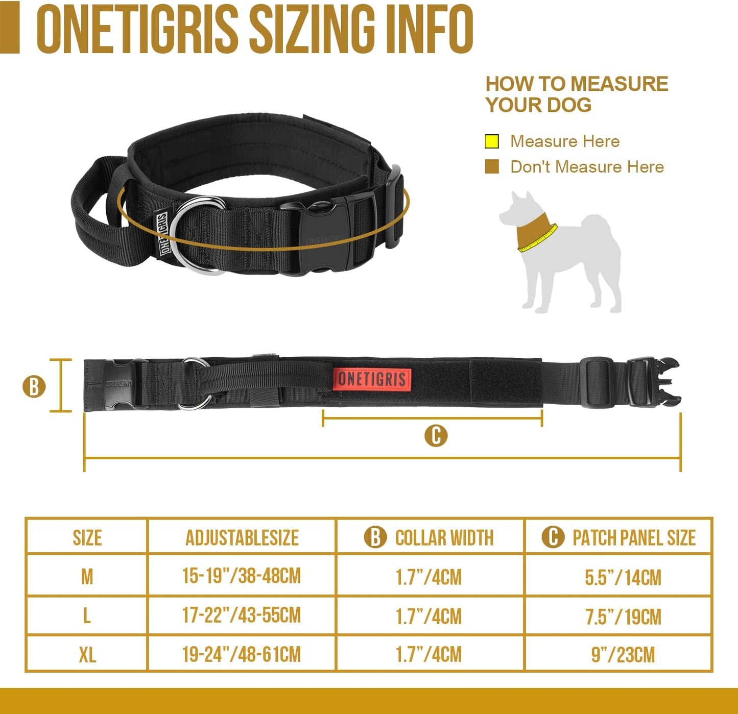 OneTigris Tactical Dog Collars with Handle,Military Dog Collar for Large Dog,Adjustable Nylon Collar German Shepherd Collar with Heavy Duty Metal Buckle for Dog Training and Walking (M, Orange)