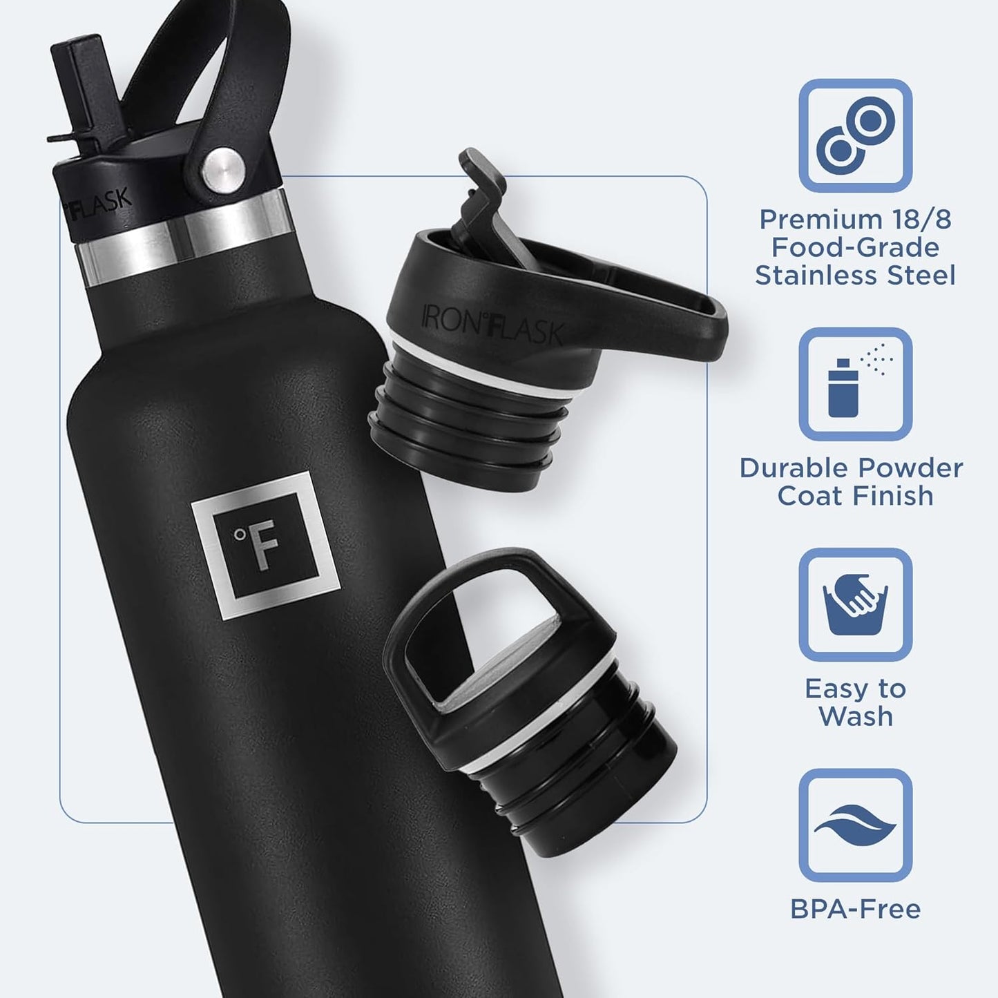 Camping & Hiking Hydration Canteens - 24oz 3 Lids (Narrow Straw/Spout Lid) Leak Proof Vacuum Insulated Stainless Steel - Hot & Cold Double Walled Sports Water Bottle