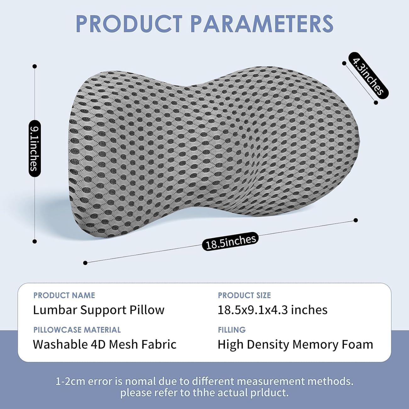 Lumbar Support Pillow for Lower Back Pain Relief – Ergonomic Streamline Memory Foam Cushion for Office Chair, Car Seat, Bed, and Sleeping – Ideal for Drivers and Office Workers (Black)