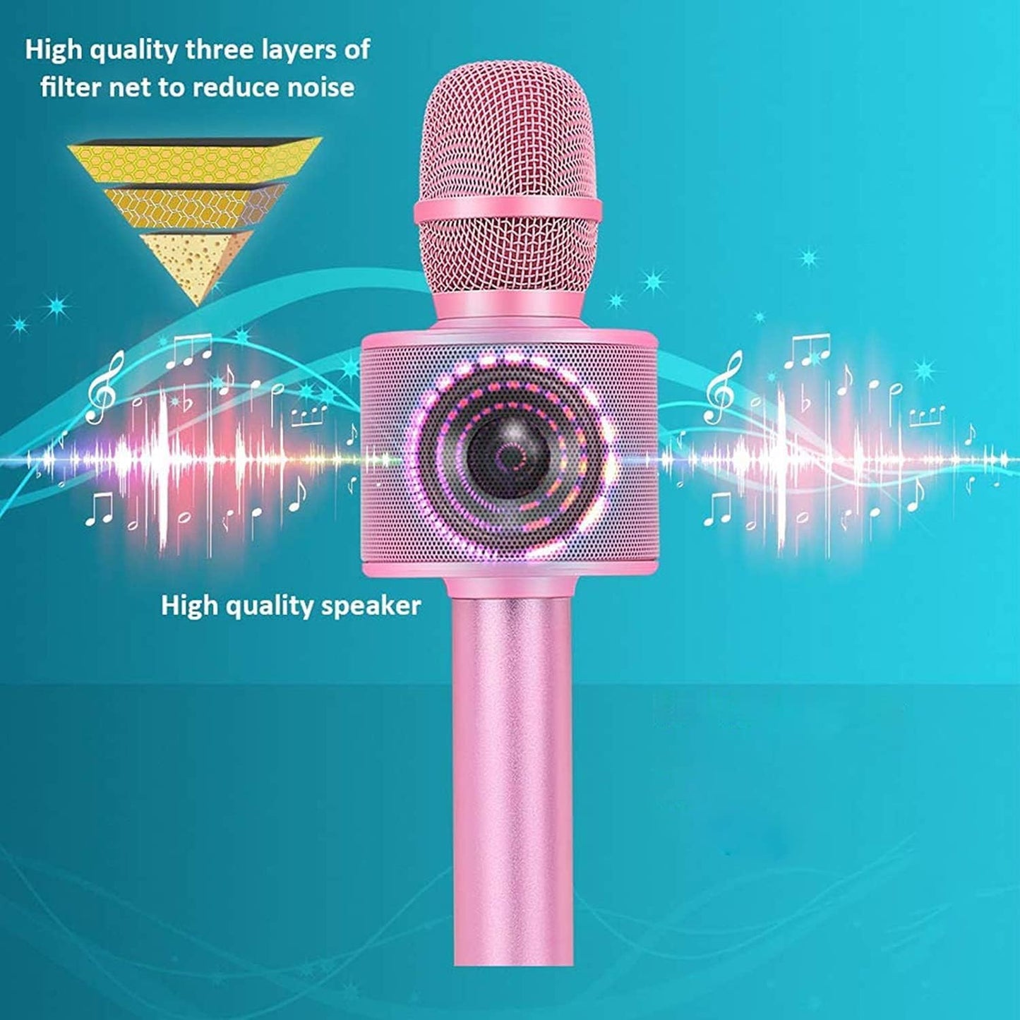 BONAOK Wireless Bluetooth Karaoke Microphone,3-in-1 Portable Instrument Wireless Microphone Mic Speaker Machine Home Party Birthday for All Smartphones(Black)