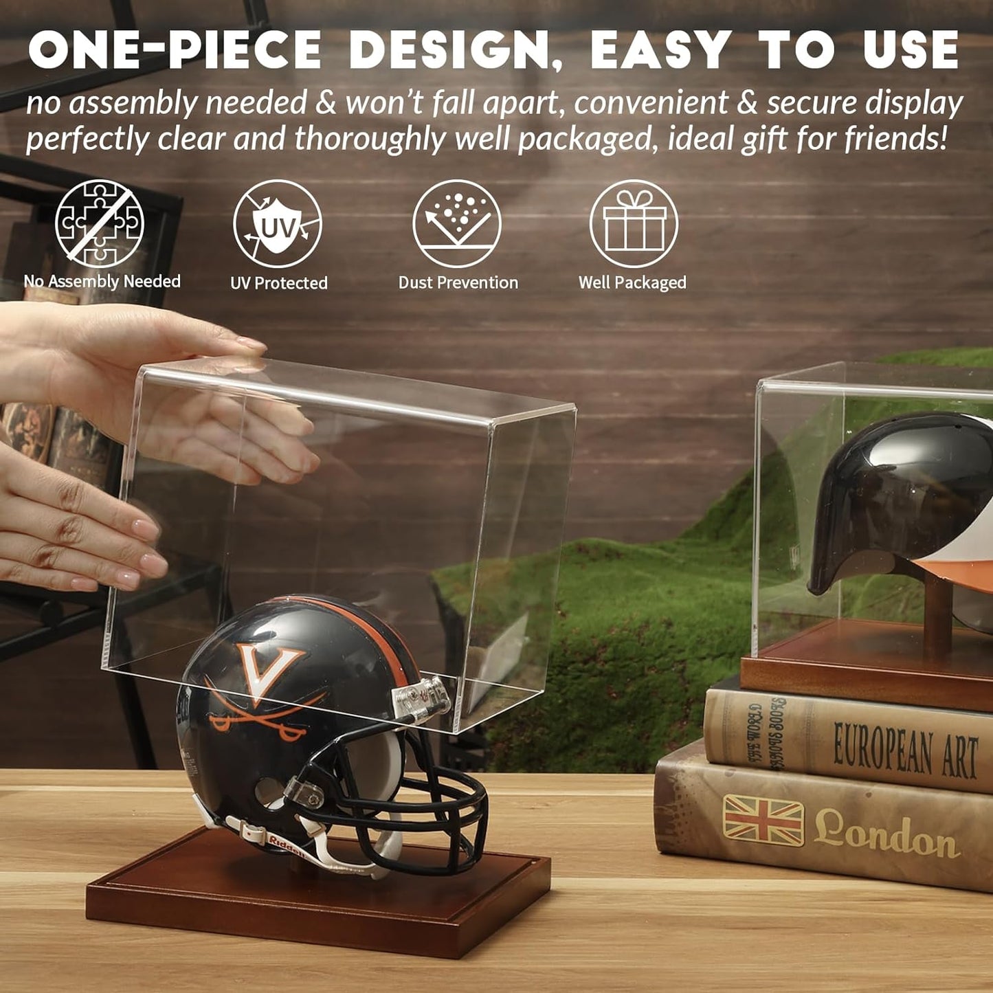 JupDec Baseball Display Case, Clear Cube Baseball Holder with Wooden Base, Autograph Baseball Stand Box for Single Ball, Acacia Wood, Brown, 1 Pack