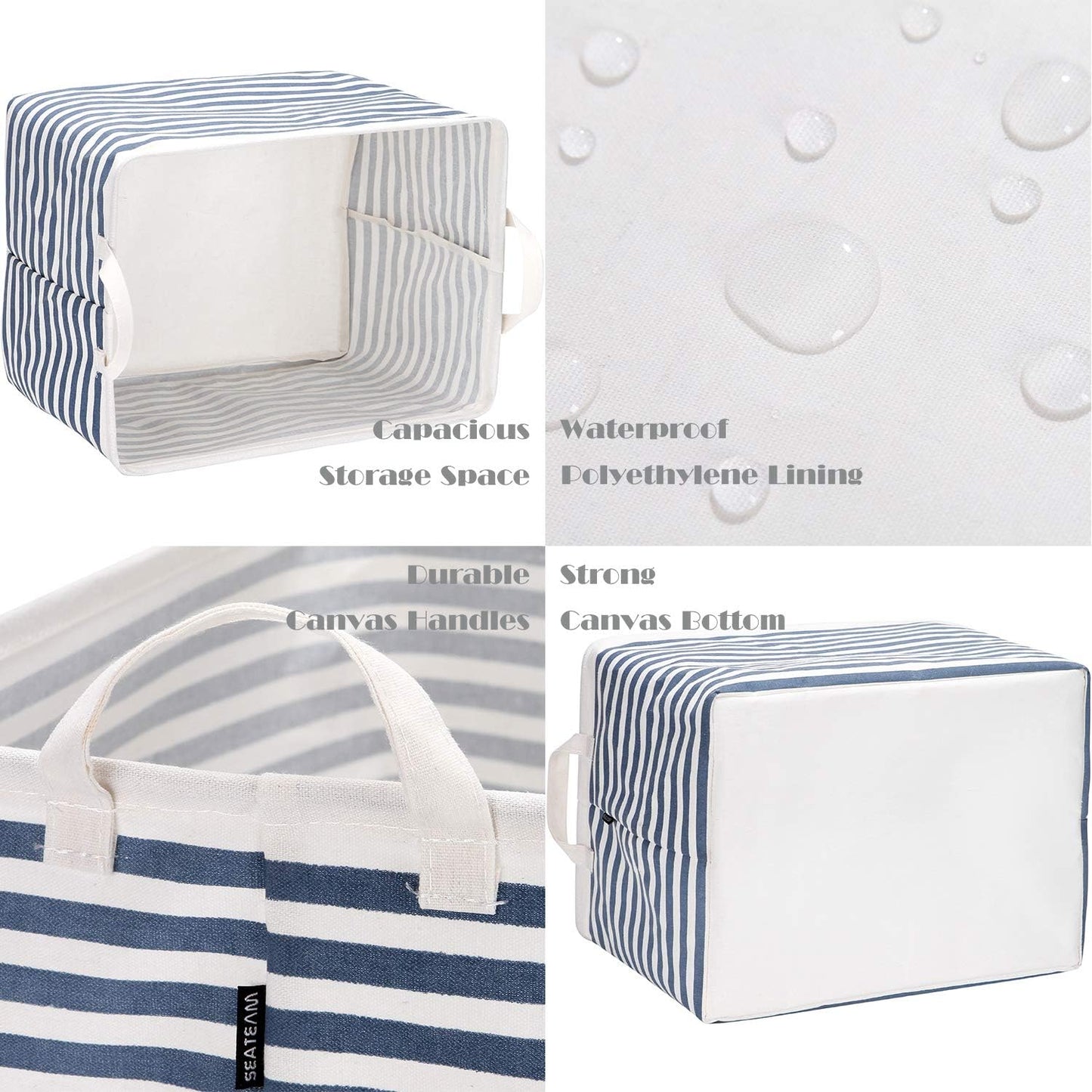 Sea Team 16.5 x 11.8 x 9.8 inches Square Canvas Fabric Storage Bins Shelves Storage Baskets Organizers for Nursery & Kid's Room, Grey Stripe