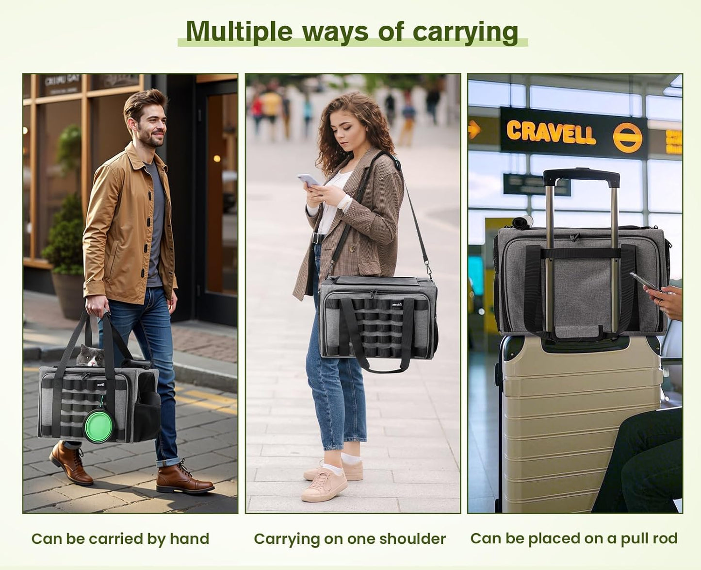 Approved Collapsible Cat Soft-Sided Carriers, Breathable Pet Carriers up to 5kg/12lbs, Portable Dog Carrier Great for Travel, Outdoor, Hiking, Camping(Gray)