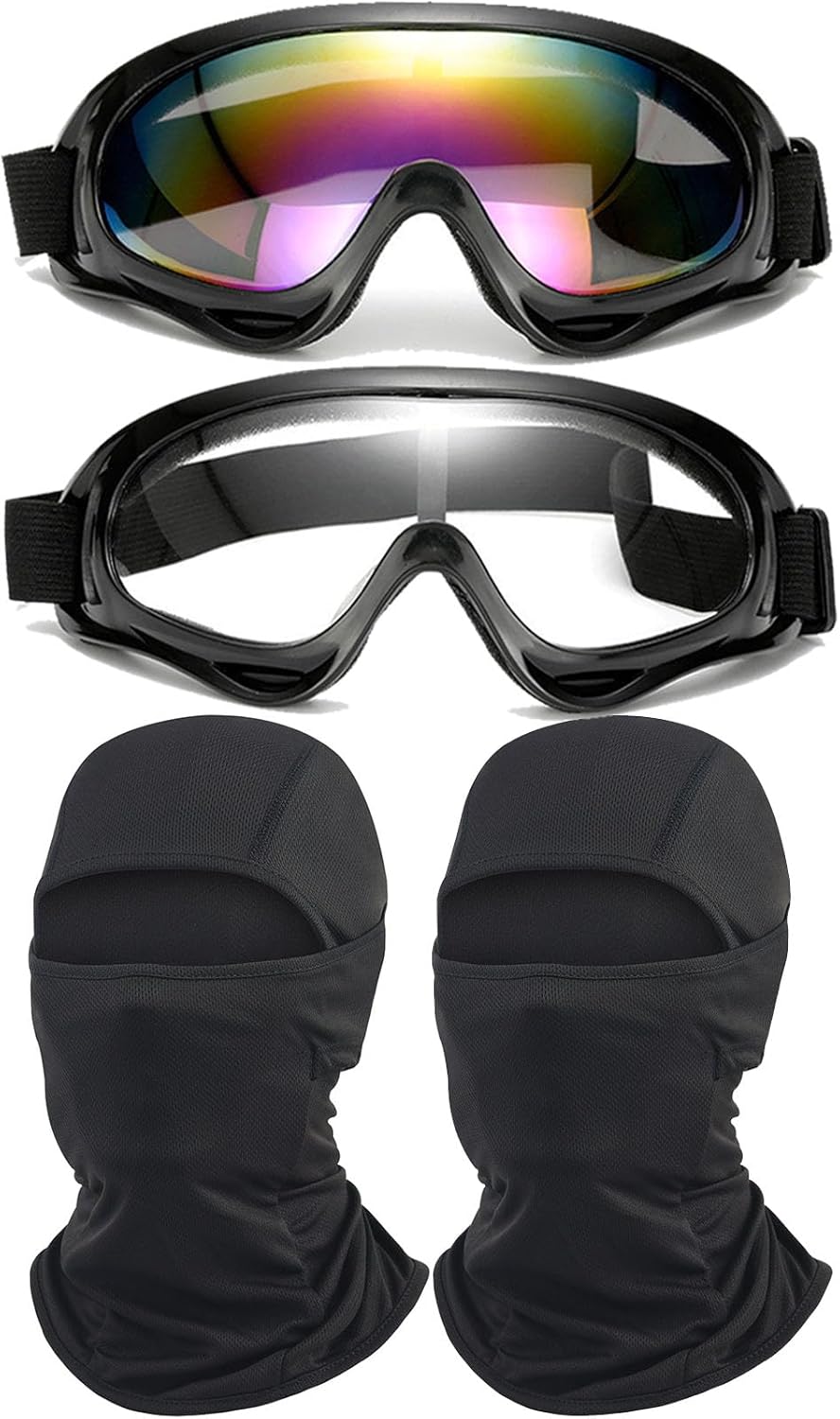 immoono 2Pcs Motorcycle Goggles with 2Pcs Balaclavas, Dirt Bike ATV Motocross Riding Racing Ski Goggle Safety Glasses - PuriLite