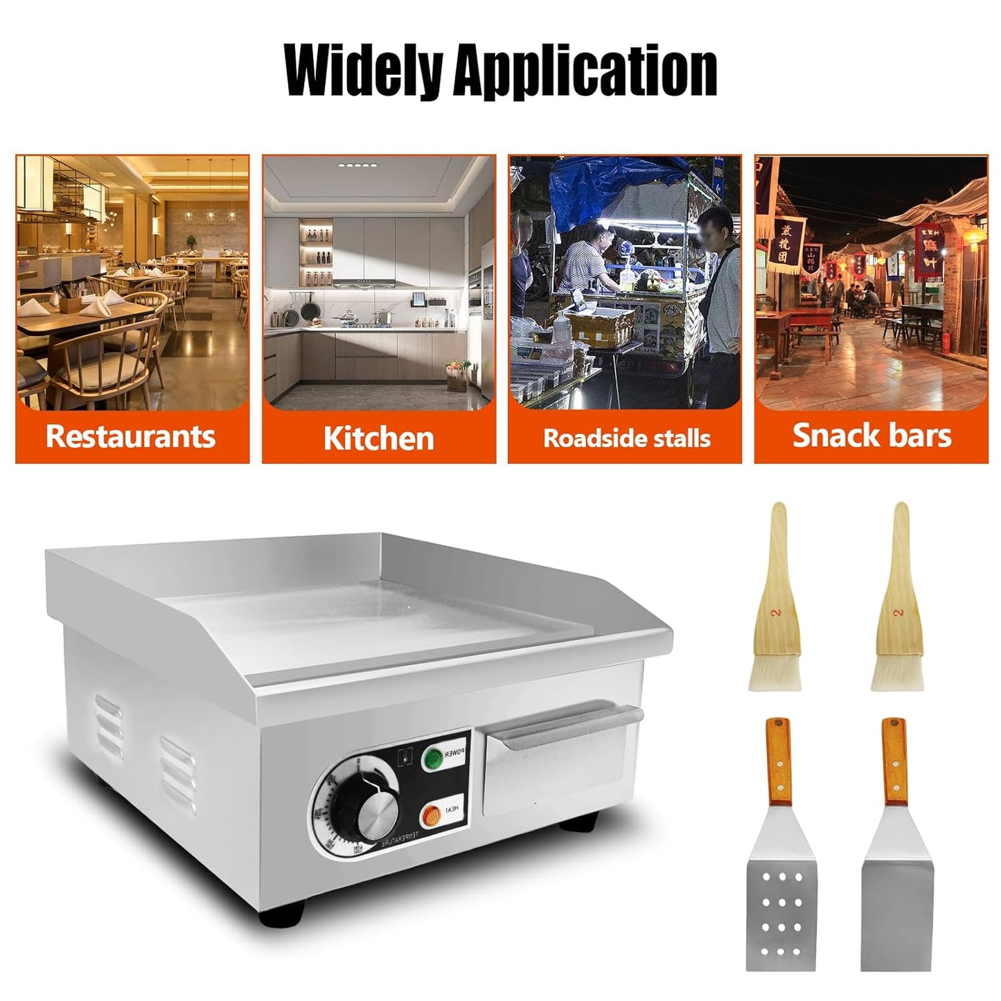 ExGizmo 22" Commercial Electric Griddle,Electric Countertop Flat Top Griddle,110V 1600W Electric Flat Top Grill,Non-Stick Restaurant Teppanyaki Stainless Steel Grill,Adjustable Temperature Control