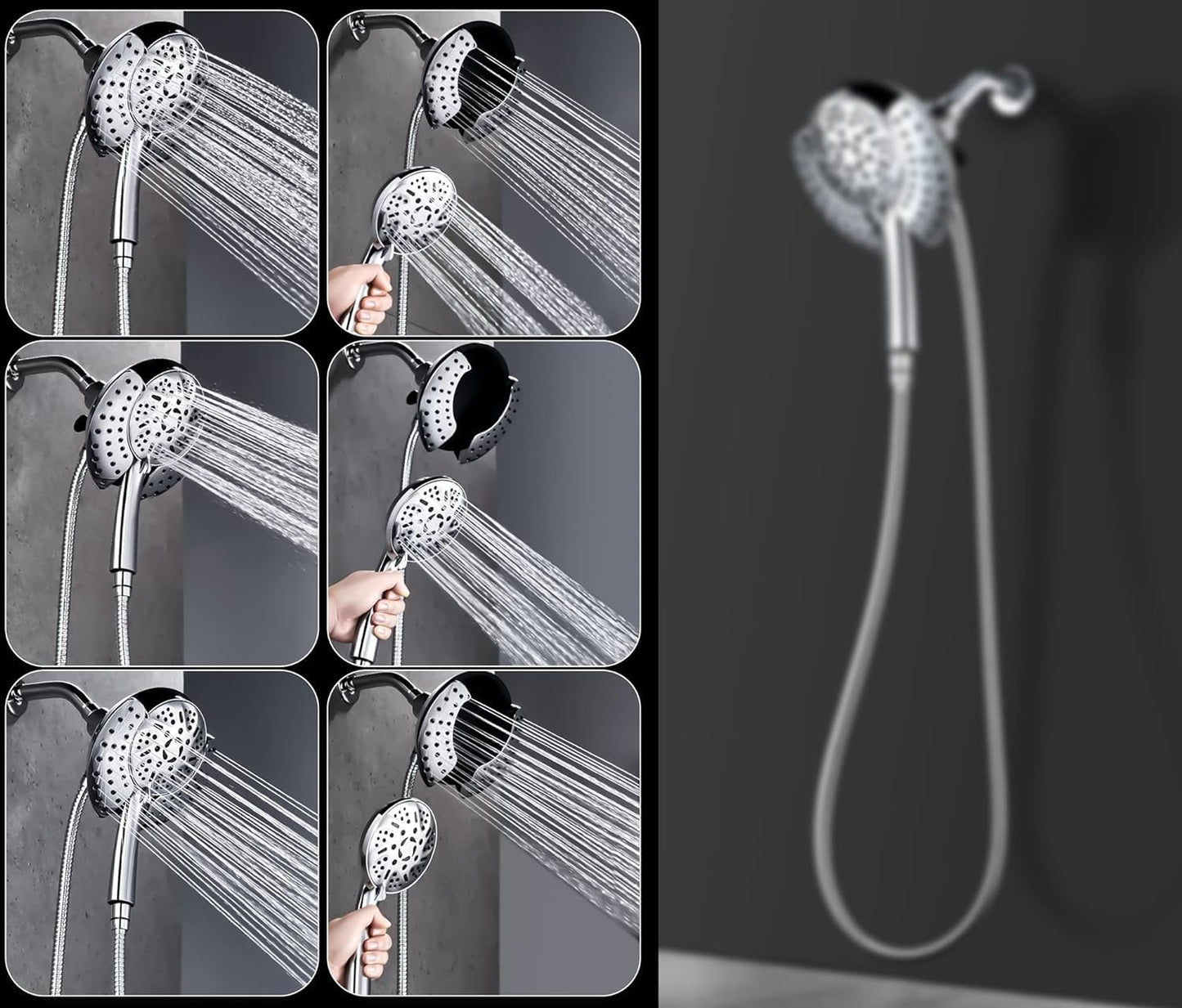 GRICH Shower Heads with Hand Held Spray: 9 Modes High Pressure Shower Head & Rain Shower Head, 2 in 1 Anti-Leak Shower Head with Hose, Height/Angle Adjustable, cUPC Certification Approved