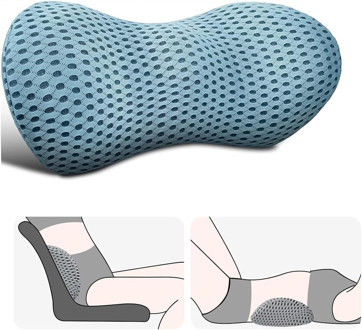 Lumbar Support Pillow for Lower Back Pain Relief – Ergonomic Streamline Memory Foam Cushion for Office Chair, Car Seat, Bed, and Sleeping – Ideal for Drivers and Office Workers (Black)