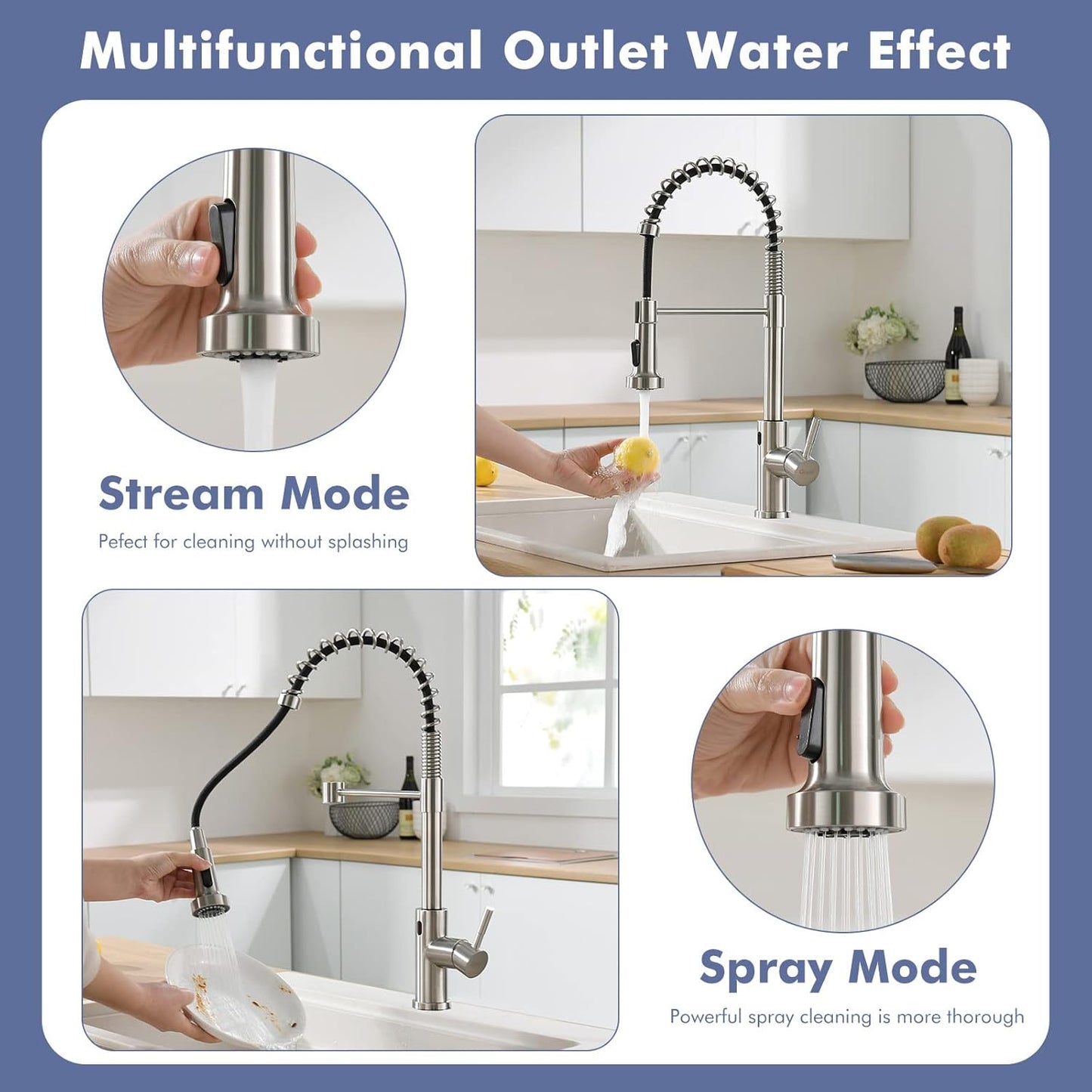 GIMILI Matte Black Kitchen Faucet with LED Light,Single Hole Spring Kitchen Sink Faucet with Pull Down Sprayer