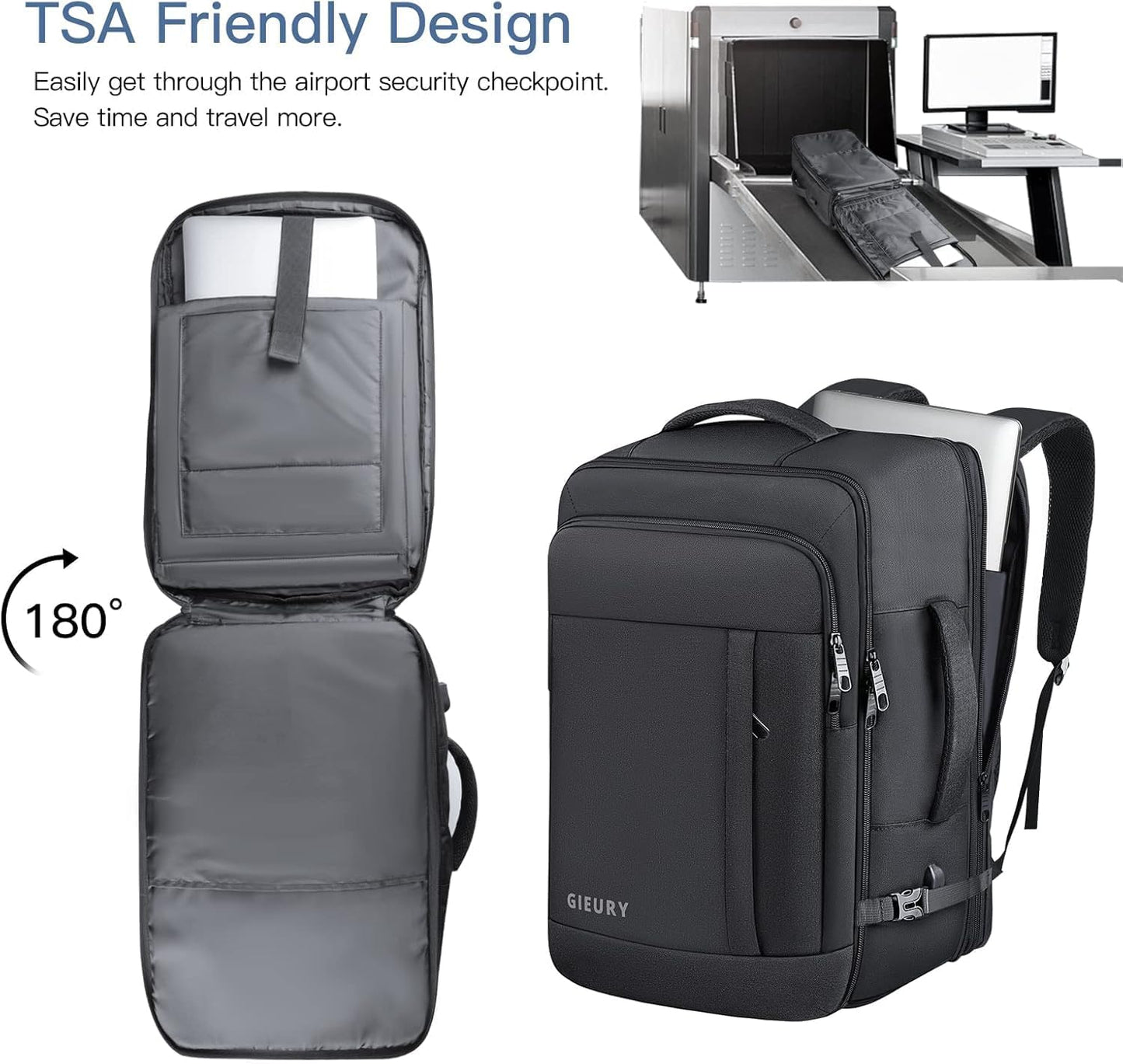 Travel Backpack for Men, 55L Extra Large Carry On Backpack, Expandable Big Capacity Backpack For Airplanes, Travel Gifts for Men Women, Fits 18.4 Inch Laptop, Luggage Daypack Bag, Blue