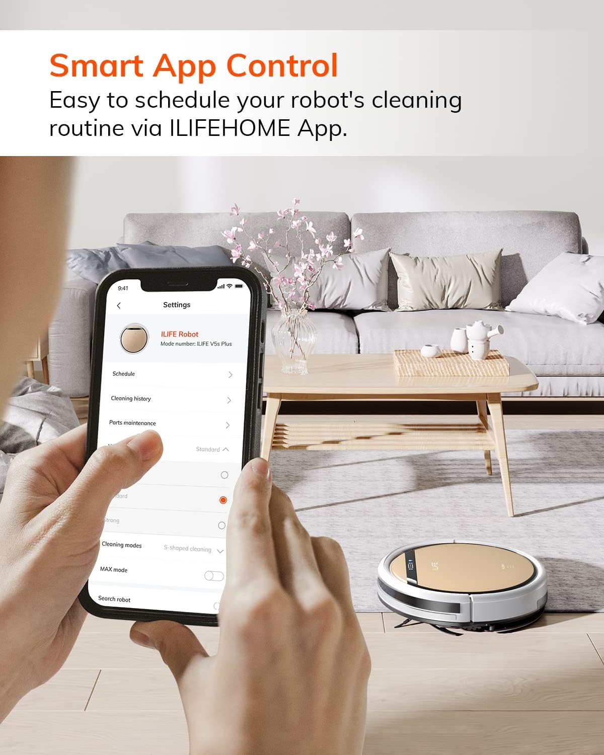 ILIFE V5s Plus Robot Vacuum and Mop Combo, Works with 2.4G WiFi, Alexa/App/Remote Control, Automatic Self-Charging Robotic Vacuum Cleaner, for Pet Hair, Hard Floor, Low Carpet (V5s Pro Upgraded) - PuriLite