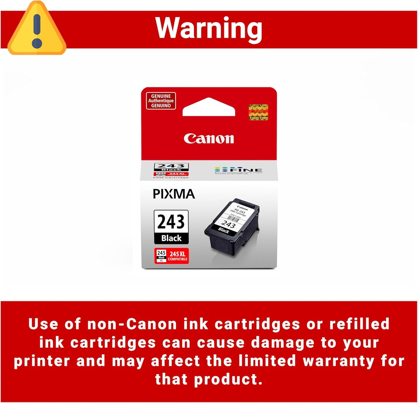 Canon PG-243 Black Ink Cartridge Compatible to printer iP2820 MX492, MG2420, MG2520, MG2920, MG2922, MG2924 MG3020, MG2525, TS3120, TS302, TS202 and TR4520