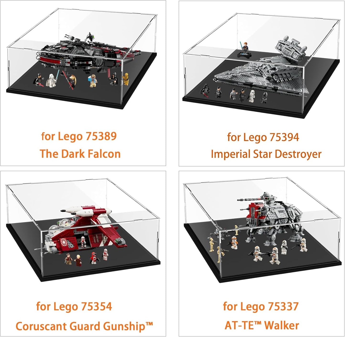 Thickened Clear Acrylic Display Case for Lego 10330 43268 76450 42170 10295 10353 Collectibles, Transparent Box Dustproof Protection with Wood-Plastic Base & String Light, Black Inside 40x20x20cm