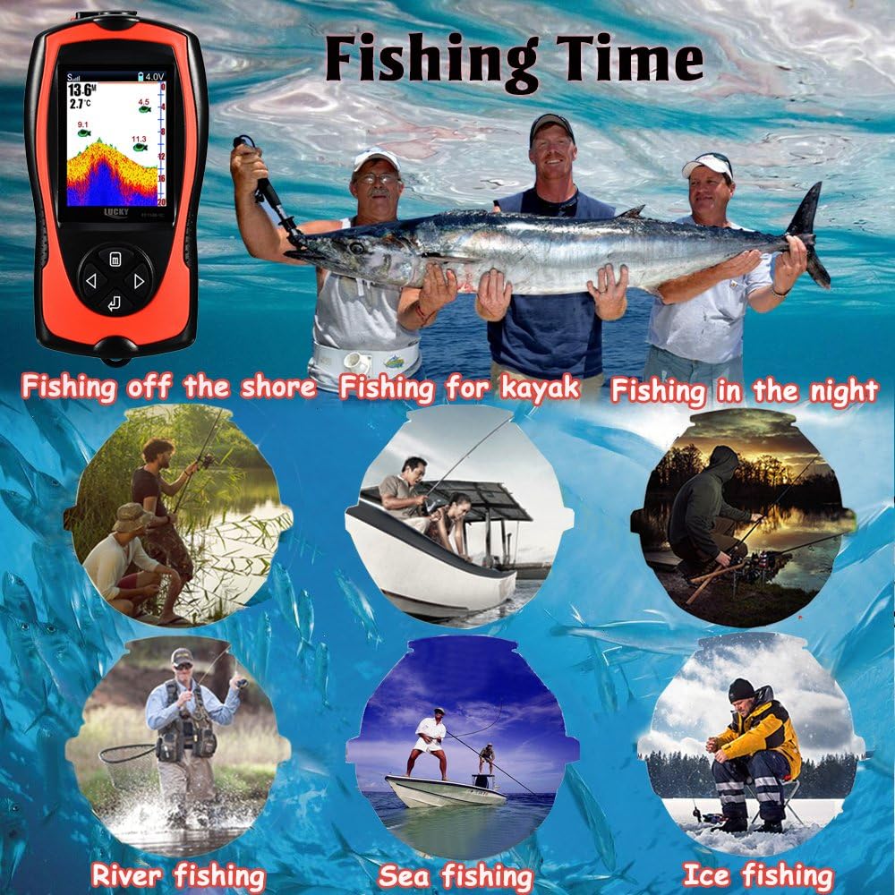 LUCKY Portable Fish Finder Wired Sonar Sensor Transducer 328 Feet Water Depth Finder LCD Screen for Kayak Fishing Ice Fishing Sea Fishing