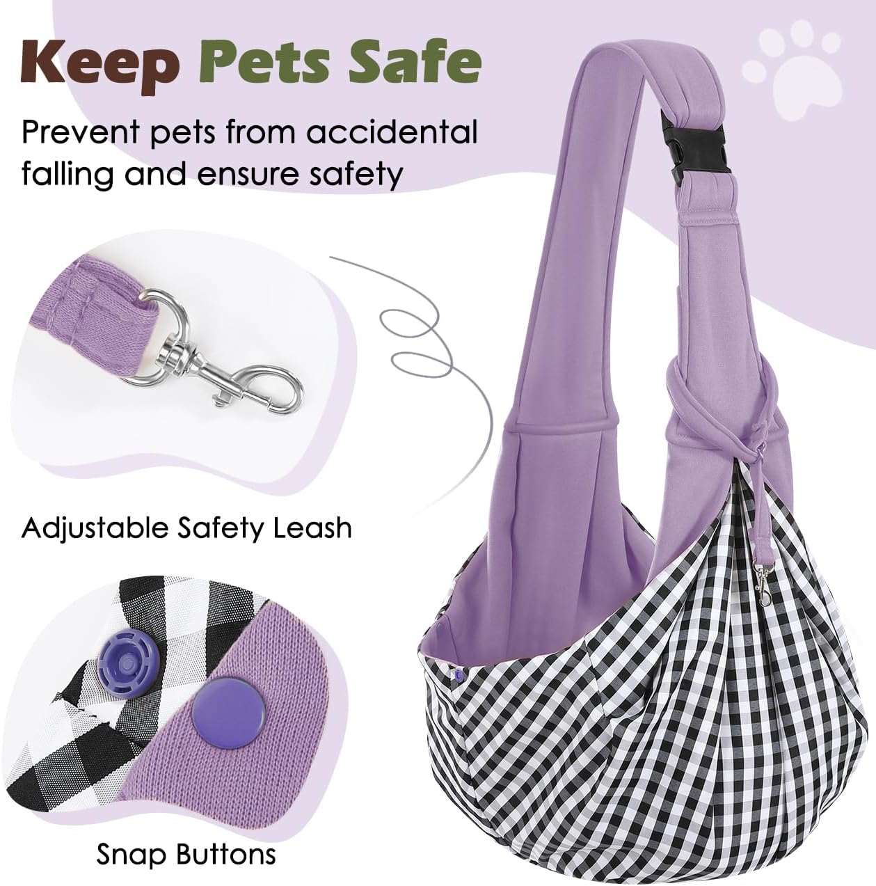 Pawaboo Small Dog Sling Carrier, Reversible Hands Free Dog Sling Carrier for Small Dogs and Cats, Puppy Sling Carrier with Adjustable Strap Buckle & Safety Harness, Puppy Essentials, Grey