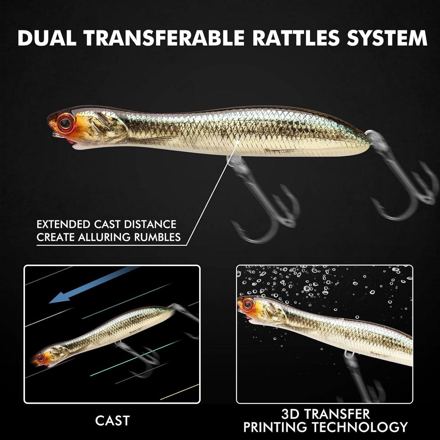 TRUSCEND PoPobait with BKK Hooks, Top Water Plopper Fishing Lures for Bass Walleye Pike Catfish Musky Perch, Floating Lure for Freshwater or Saltwater, Amazing Teasers Fishing Gifts for Family Fishing