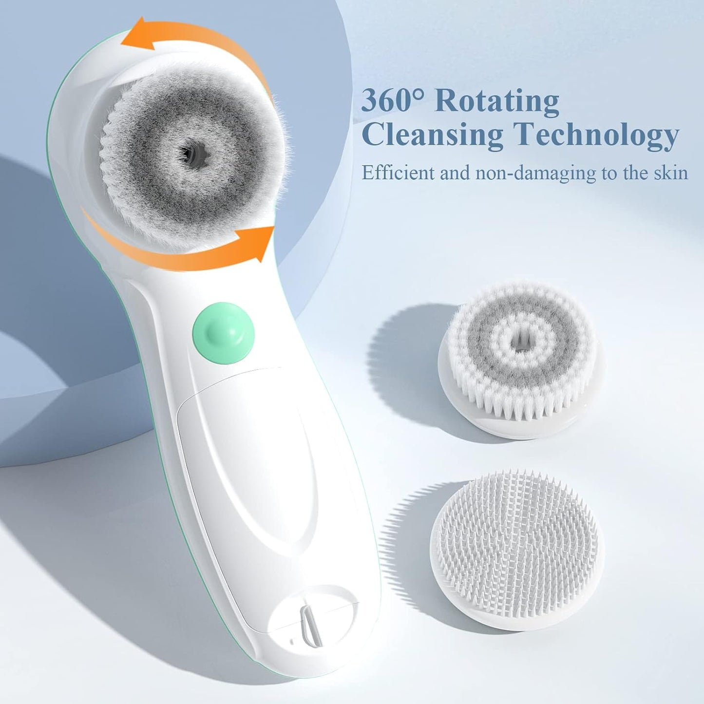 TOUCHBeauty Facial Cleansing Brush Electric, Face Cleansing Brush with Stand, 3 Brush Heads, 2 Speeds, IPX5 Waterproof, Battery-Powered, Suitable for All Skin Types, AG-0759D, White