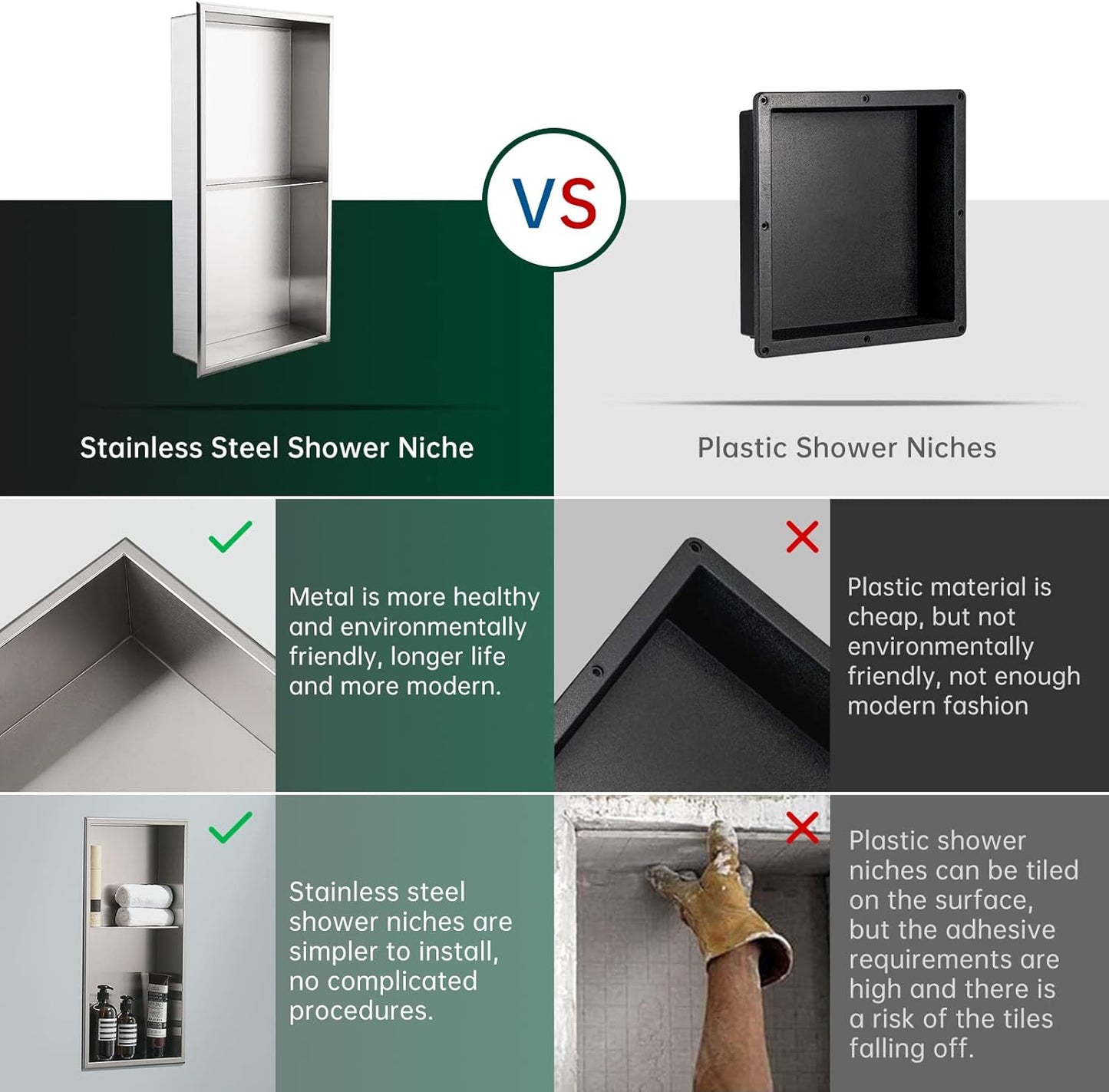 BLYLUND Shower Niche 12" x 24" NO Tile Needed,Matte Black Double Shelf Organizer, Square Corners Wall-Inserted Niche Recessed Shower Shelf Modern Soap Niche for Bathroom