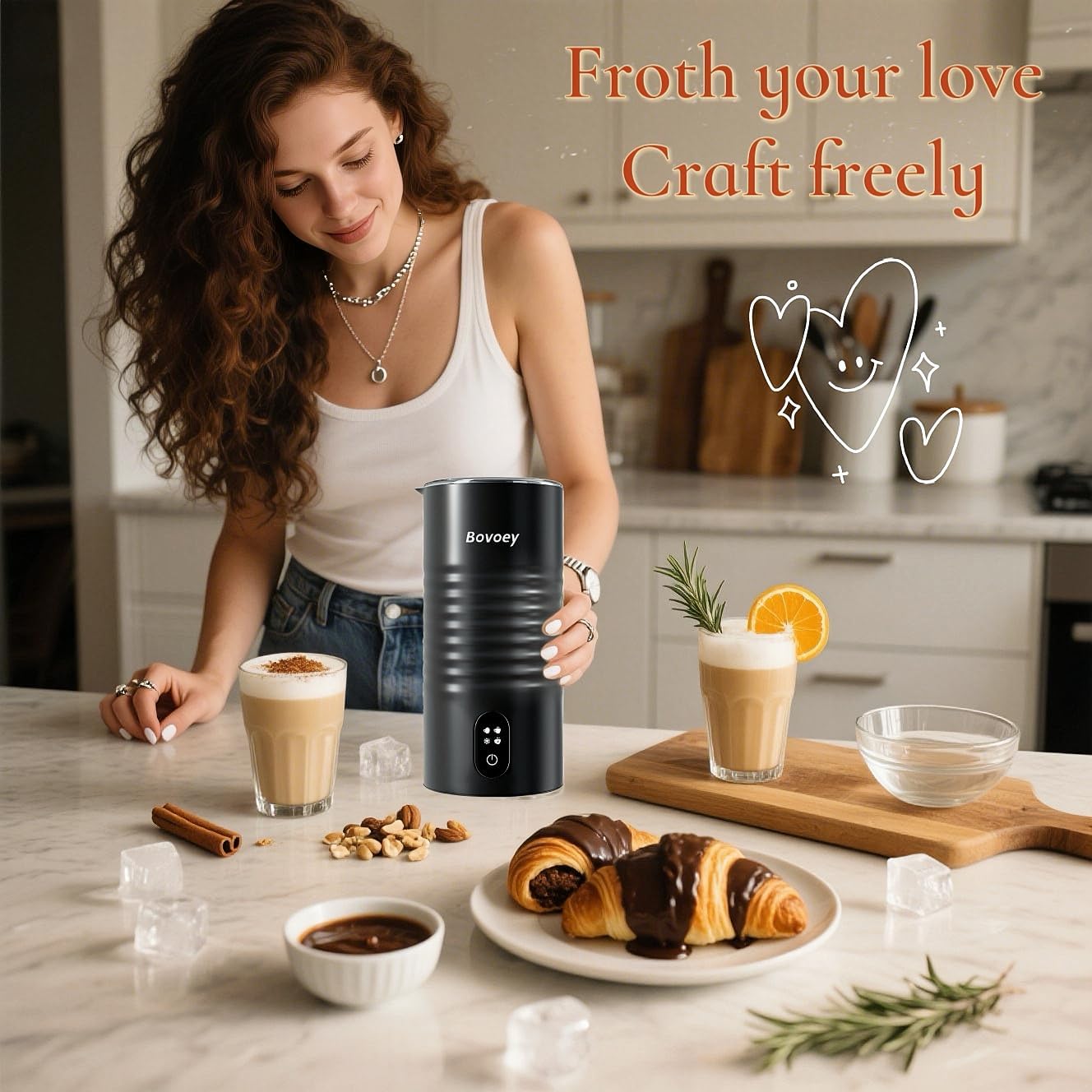 Electric Milk Frother Handheld Set,4 in 1 Automatic Milk Frother and Steamer,Cold Foam Maker Set for Hot Chocolate,Latte,Cappuccino and Macchiato,Electric Mixer Handheld Set for Coffee and Eggs Black