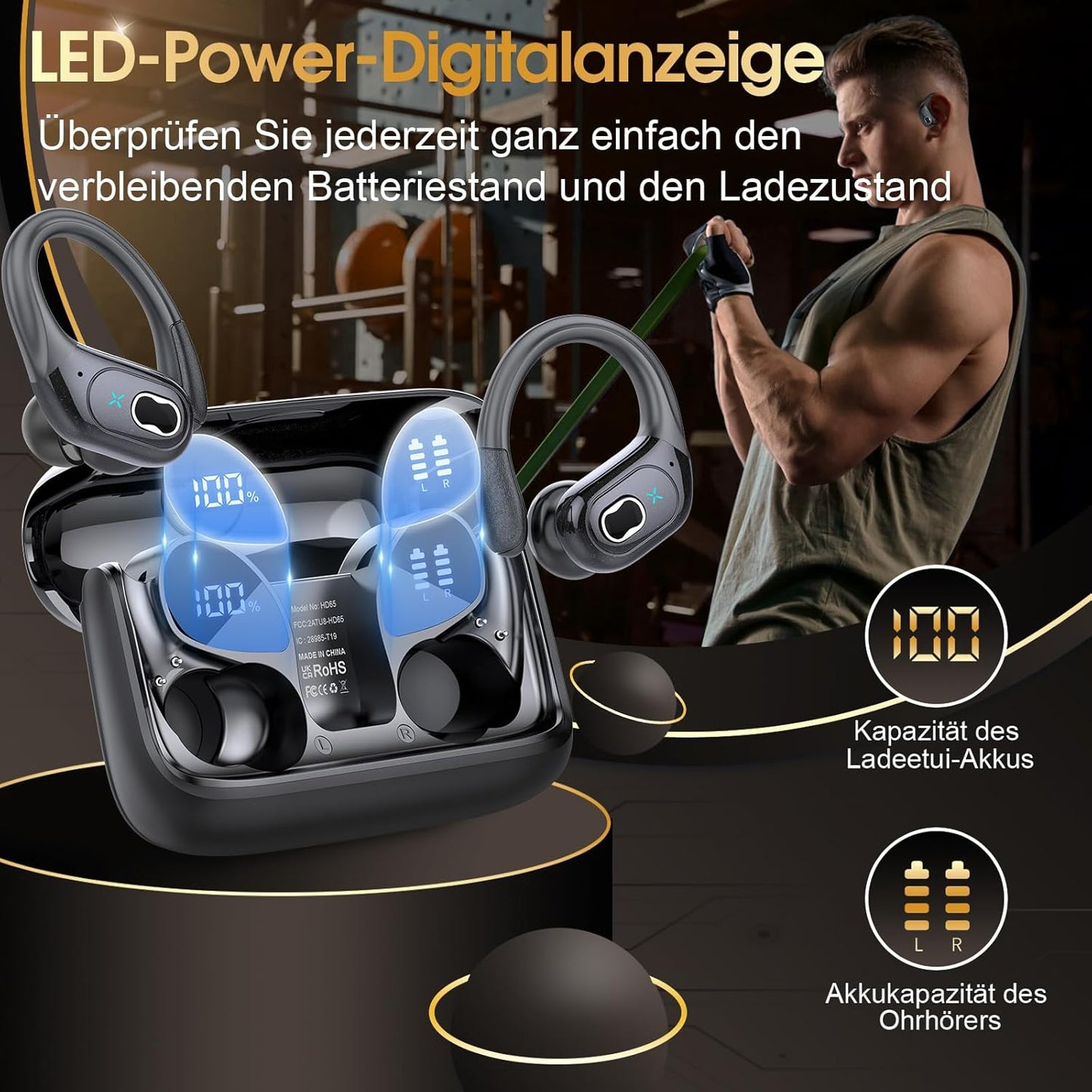 STECEi Wireless Earbuds 75hrs Bluetooth 5.4 Headphone Sport, Bluetooth Earbuds HiFi Stereo Over Ear Bud with Earhooks, ENC Noise Cancelling Mic, IP7 Waterproof Wireless Earphone for Workout/Running