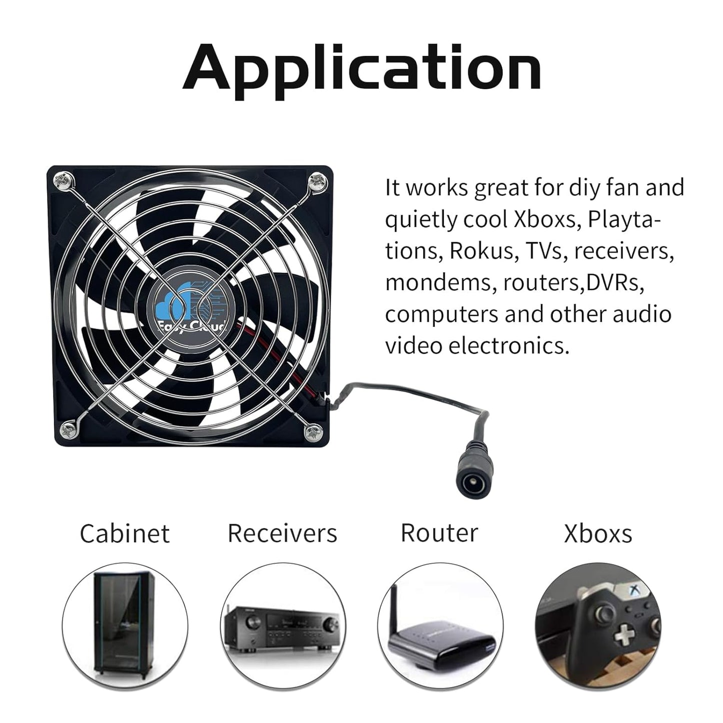 Easy Cloud 120mm USB Fan, USB Computer Fan with 3 Speeds Controller Small PC Cooling Fans for Cabinet Case Server TV Receiver Router DVR Xbox Cooler, 2Pcs