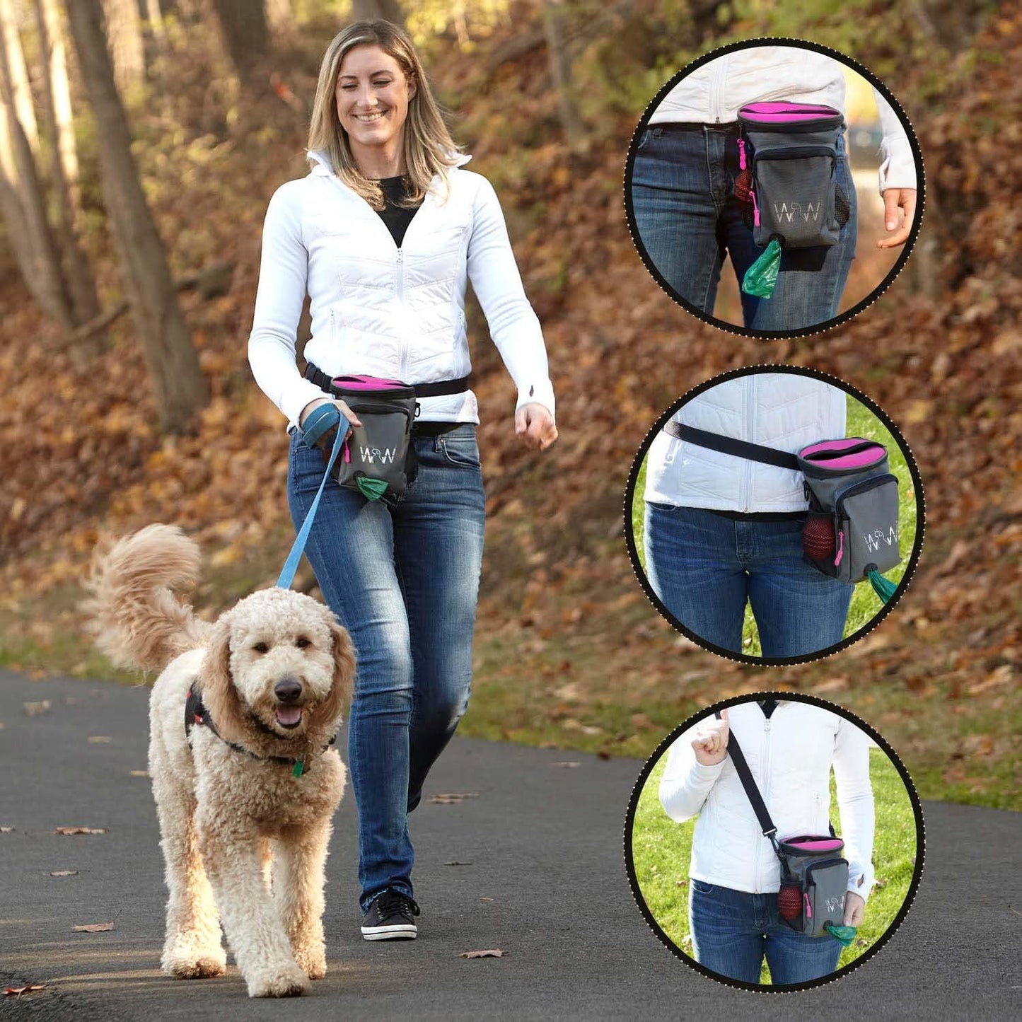 Wolf in Winter Quickdraw XL Dog Treat Pouch Bag for Training with Waste Bag Holder Phone Pocket and Belt Clip – Dog Accessories for Walking Hiking and Puppy Essentials – (Raspberry)