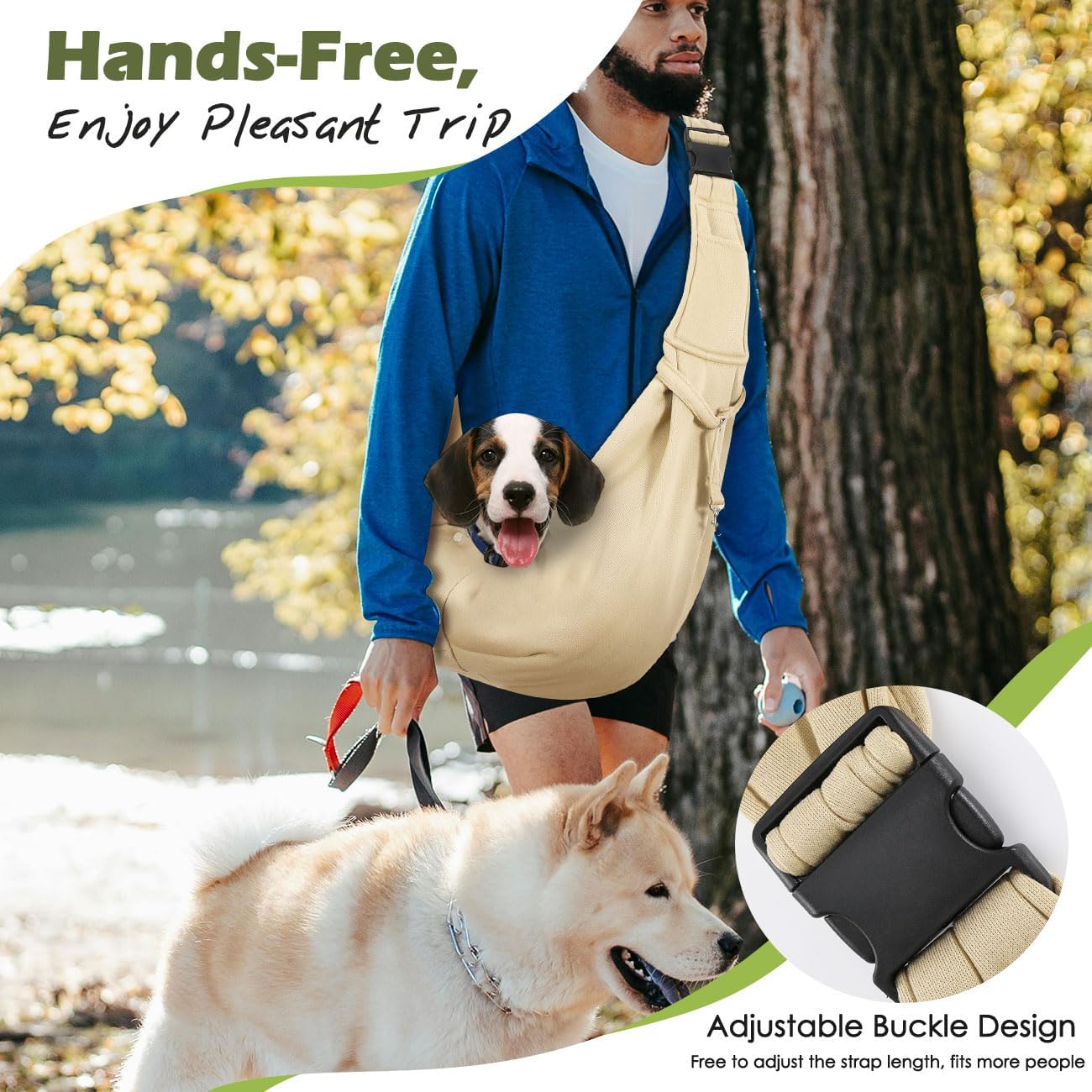 Pawaboo Small Dog Sling Carrier, Reversible Hands Free Dog Sling Carrier for Small Dogs and Cats, Puppy Sling Carrier with Adjustable Strap Buckle & Safety Harness, Puppy Essentials, Grey