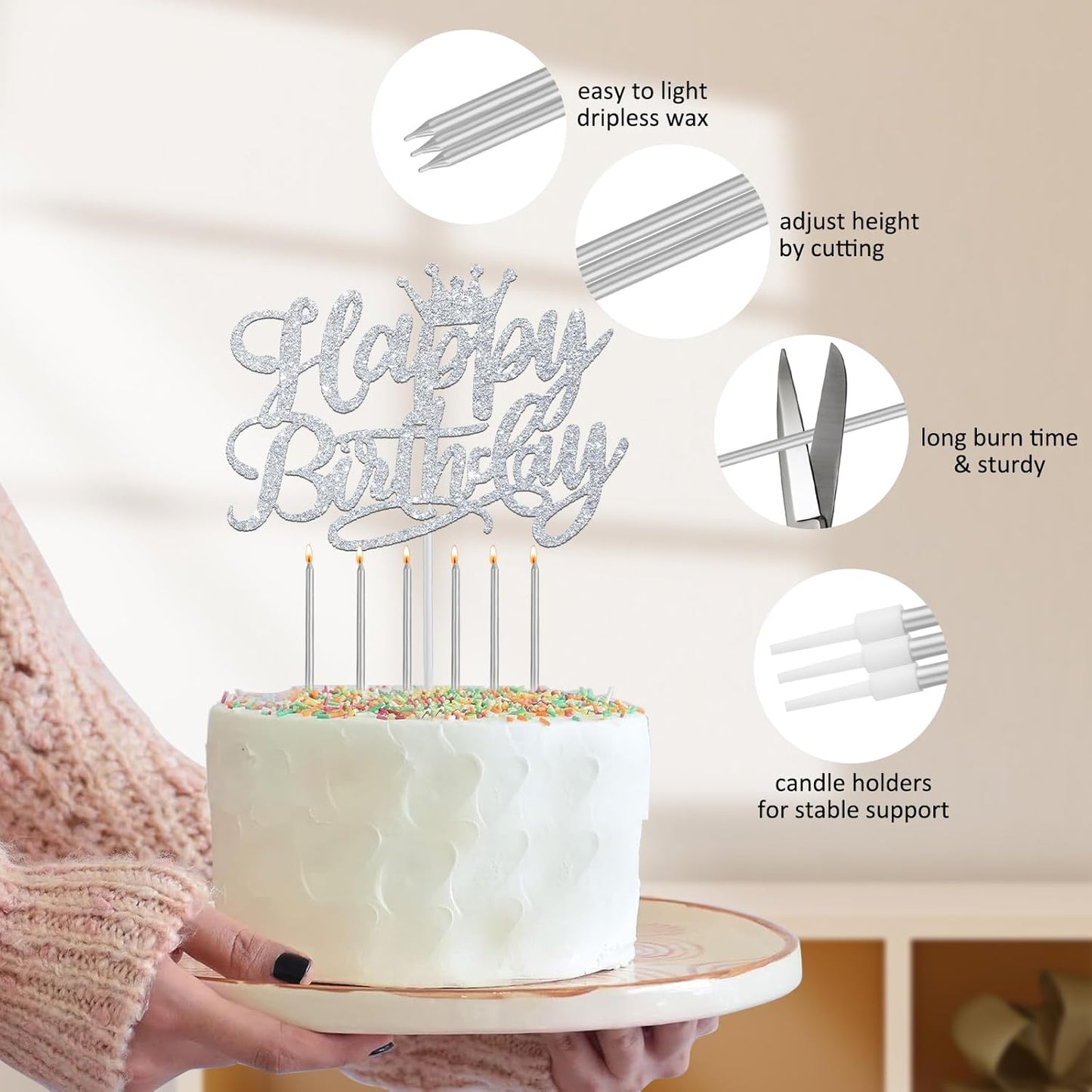 65th Birthday Decorations for Women, Including 65th Birthday Sash and Crown, Cake Topper and Candles, Number Balloons Rose Gold, 65 Year Old Gifts for Women