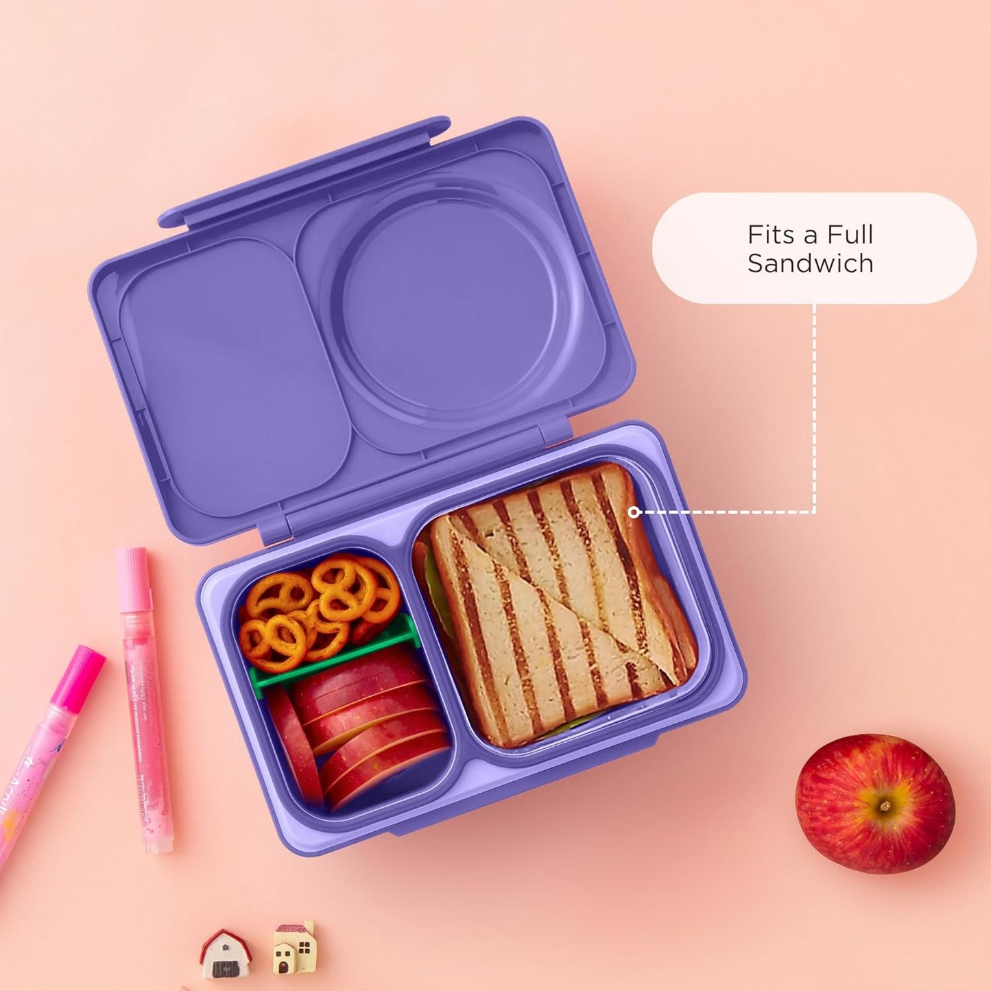 OmieBox UP bento box for kids | Insulated lunch box | Insulated food jar | Cooler ice pack | 2 Compartments (Cherry Pink)