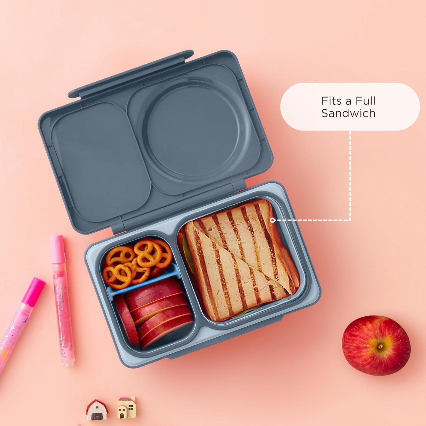 OmieBox UP bento box for kids | Insulated lunch box | Insulated food jar | Cooler ice pack | 2 Compartments (Cherry Pink)