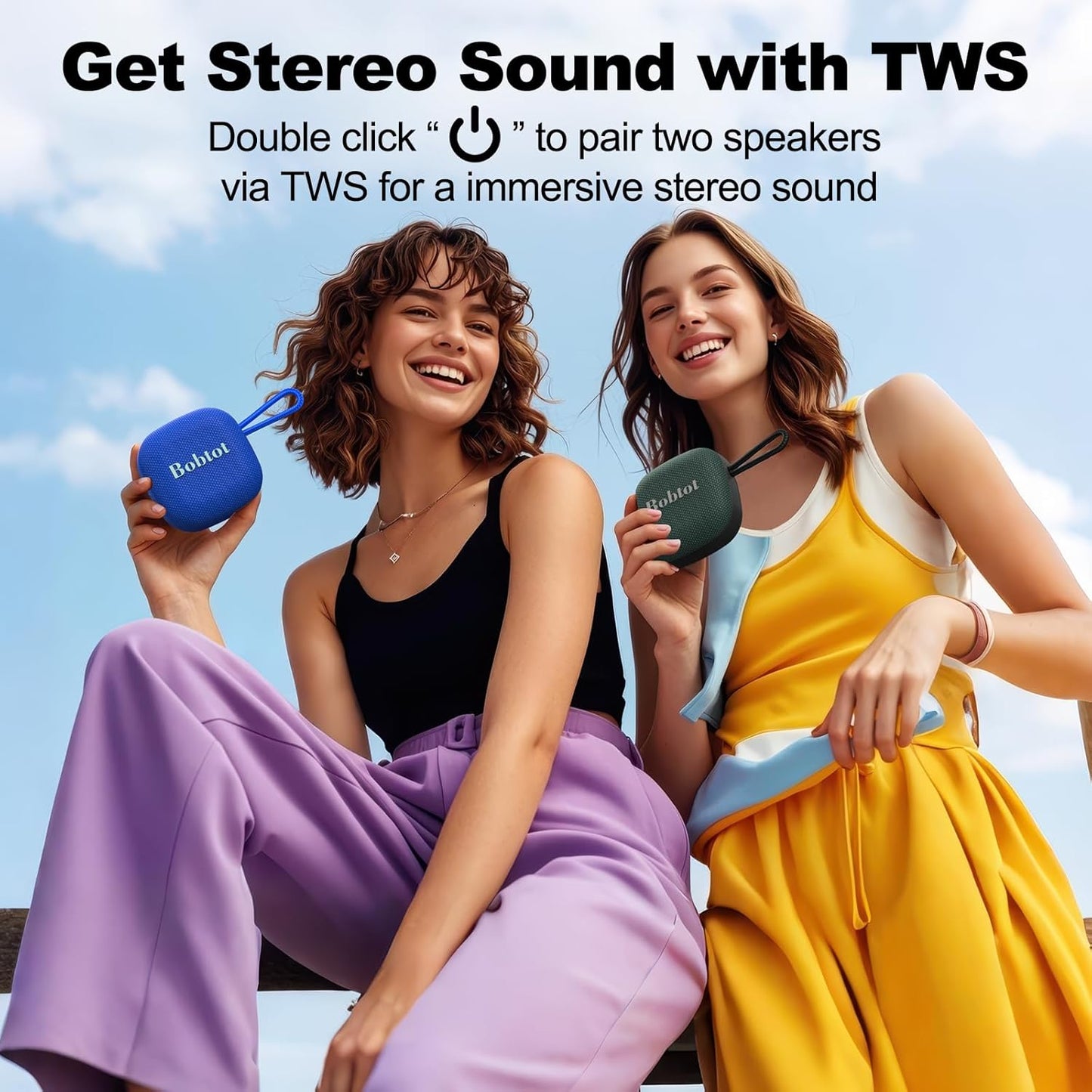 Bobtot Portable Bluetooth Speakers Wireless - IPX7 Waterproof Mini Shower Speaker with 16 Hours Playtime, Loud Stereo Sound, Rich Bass, TWS, Built-in Mic, Small Size for Travel Sport, Green