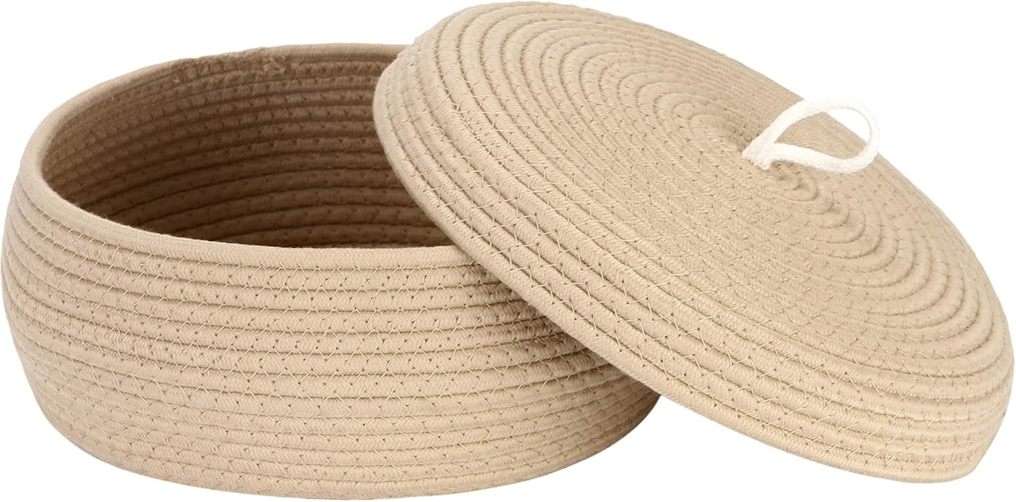 Sea Team Round Cotton Rope Storage Basket with Lid, Decorative Woven Storage Bin, Pot, Caddy, Organizer, Container for Snacks, Towels, Plants (Grey, Small)