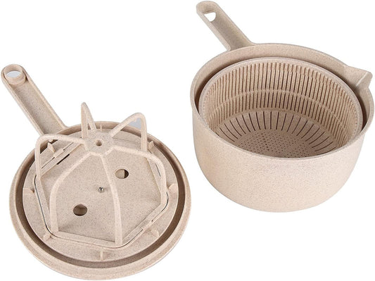 Salad Spinner, Lettuce Spinner with Bowl and Colander Manual Lettuce Dryer with Egg Strainer for Kitchen Manual Vegetables Rice Washin(Beige)