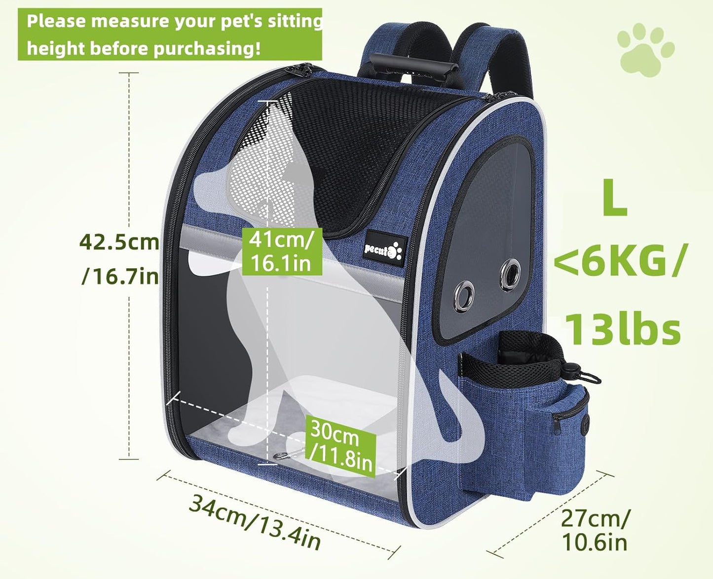 Pecute Pet Carrier Backpack, Dog Carrier Backpack Expandable with Breathable Mesh for Pets <6kg, Pet Backpack Carrier for Hiking Travel Camping Outdoor