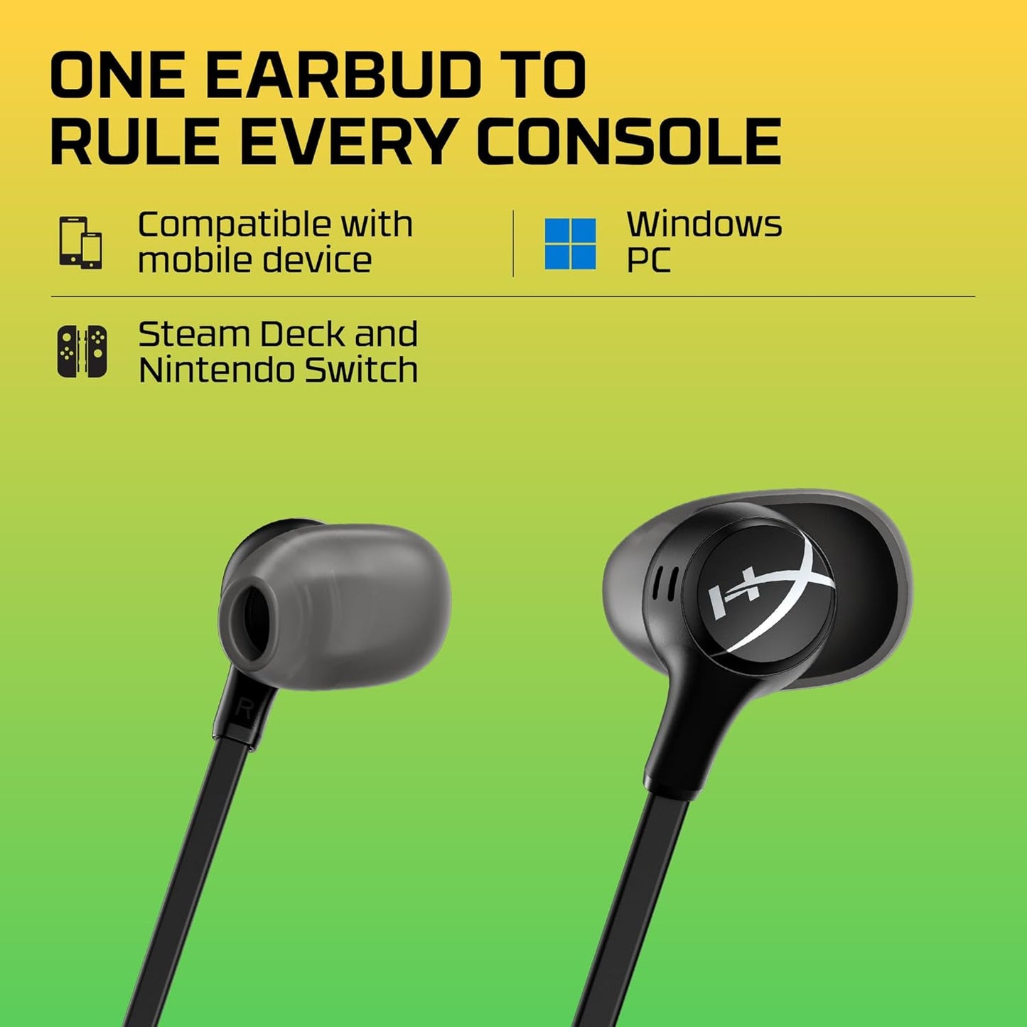 HyperX Cloud Earbuds II – 14mm Drivers, Four Eartips, Hard-Shell Carrying Case, Low-Profile 90° Plug, 3.5mm Plug, Built-in Microphone, Multi-Function Button, PC, Mobile, Nintendo Switch – Black