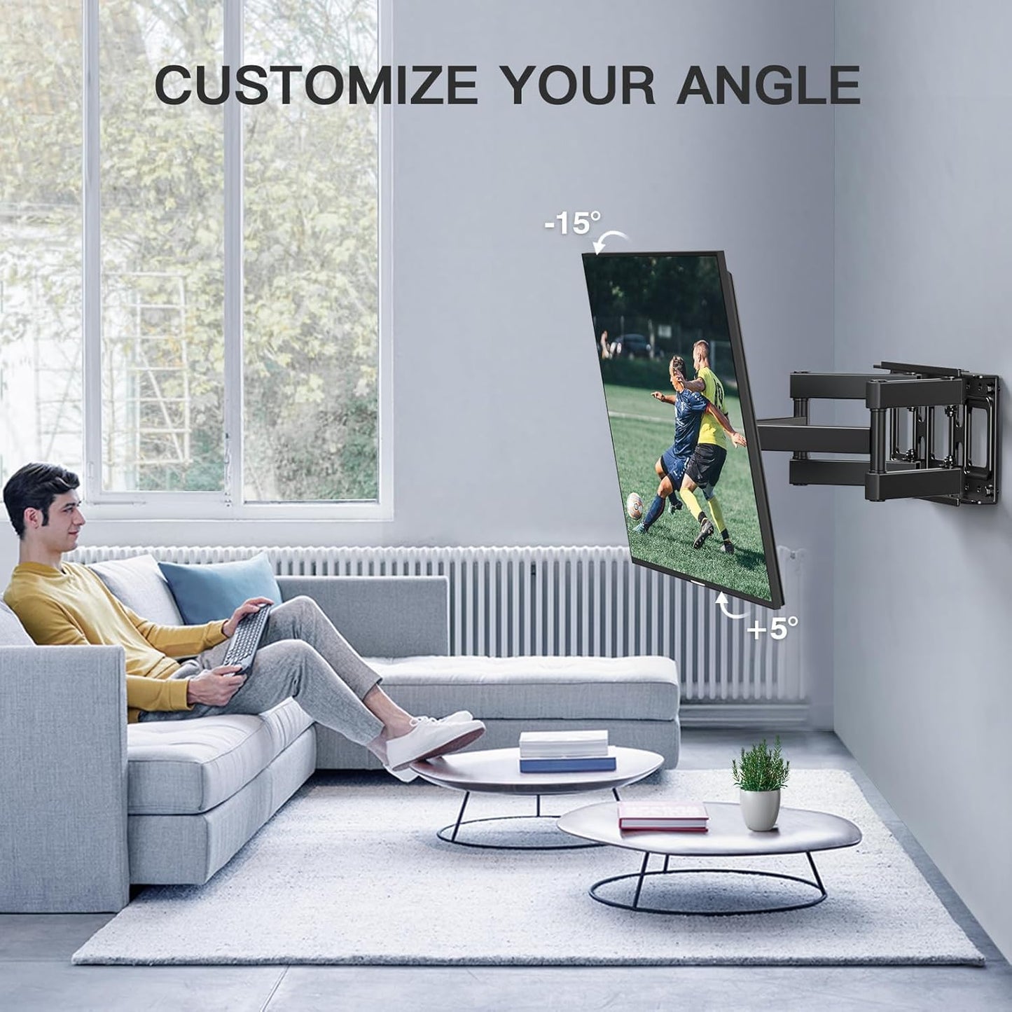 PERLESMITH Full Motion TV Wall Mount for 26-65 inch TVs up to 99lbs, Tilt Swivel Extension Wall Mount TV Bracket with Dual Articulating Arms, TV Mount Max VESA 400x400mm for Flat Curved Screen