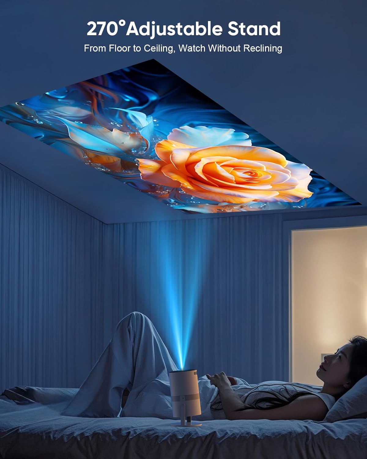 【Short Throw/Built-in Apps】 1080P Smart Mini Projector with WiFi 6 and Bluetooth, Auto Keystone Outdoor Movie Projector, 270°Adjustable Home Portable Projector for Phone/TV Stick/Laptop/HDMI