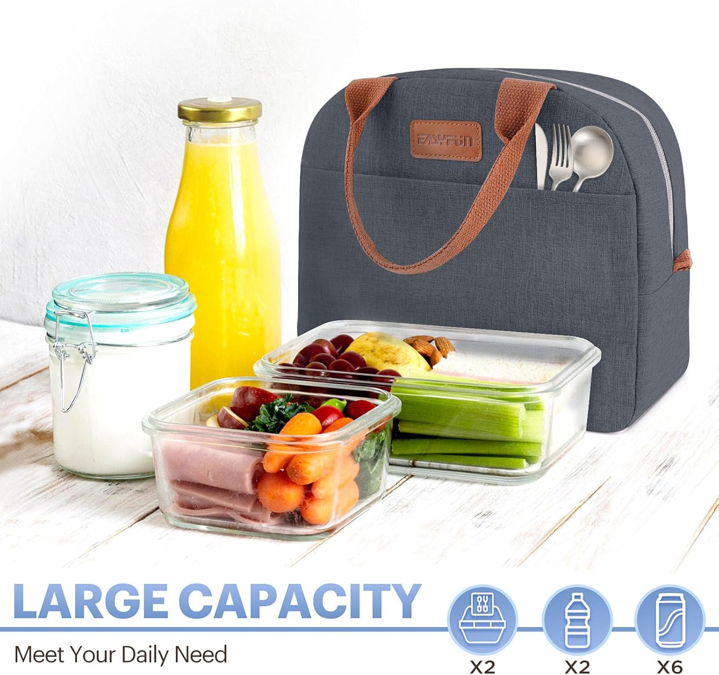 Lunch Bag for Women & Men Adult Insulated Lunch Box, Small Leakproof Cooler Food Lunch Containers Reusable High Capacity Lunch Tote Bags for Work, Travel, Outdoor