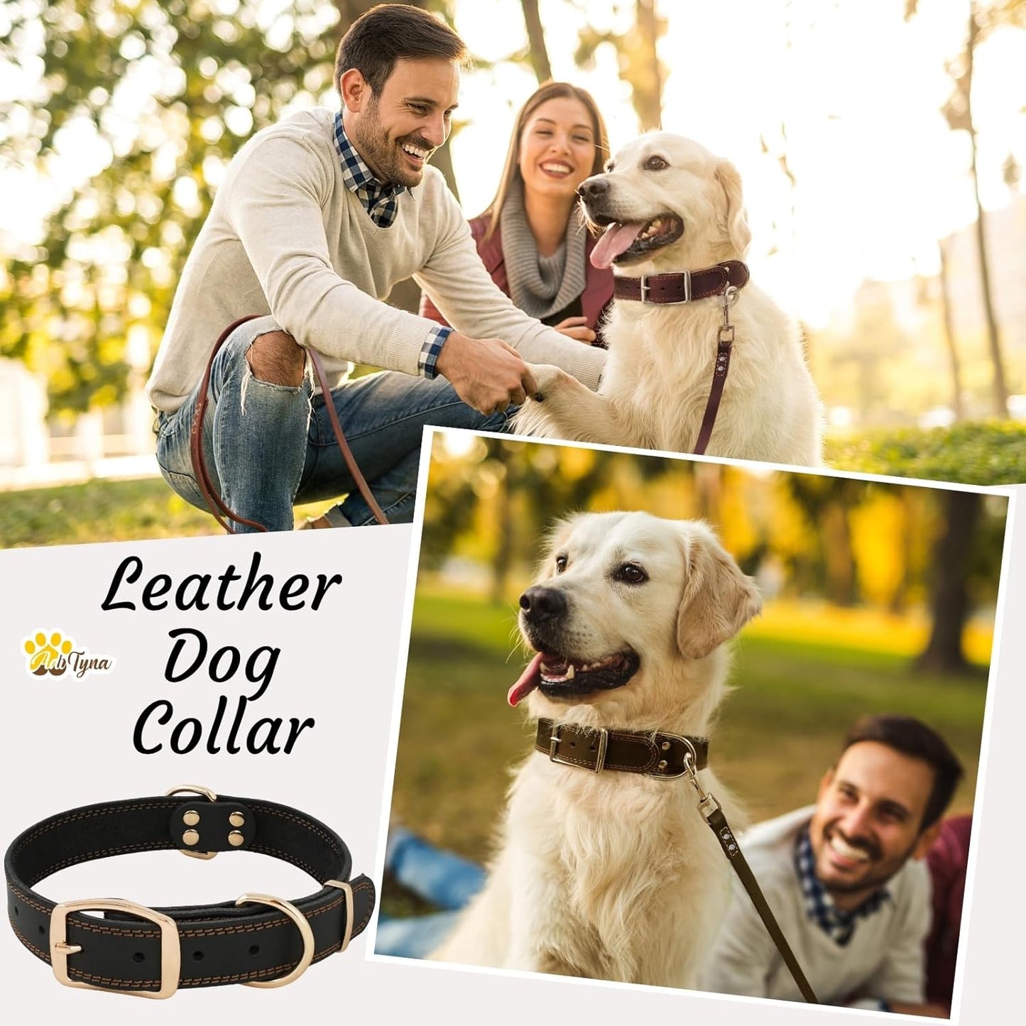 ADITYNA Heavy-Duty Leather Dog Collar for Medium Dogs - Soft and Strong, 100% Genuine Leather - Collier Pour Chien (Medium: Fit 13" - 20" Neck, Brown)