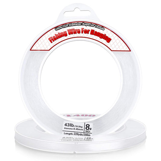 Clear Fishing Wire, Acejoz 656FT Fishing Line Clear Invisible Hanging Wire Strong Nylon String Supports 40 Pounds for Balloon Garland Hanging Decorations