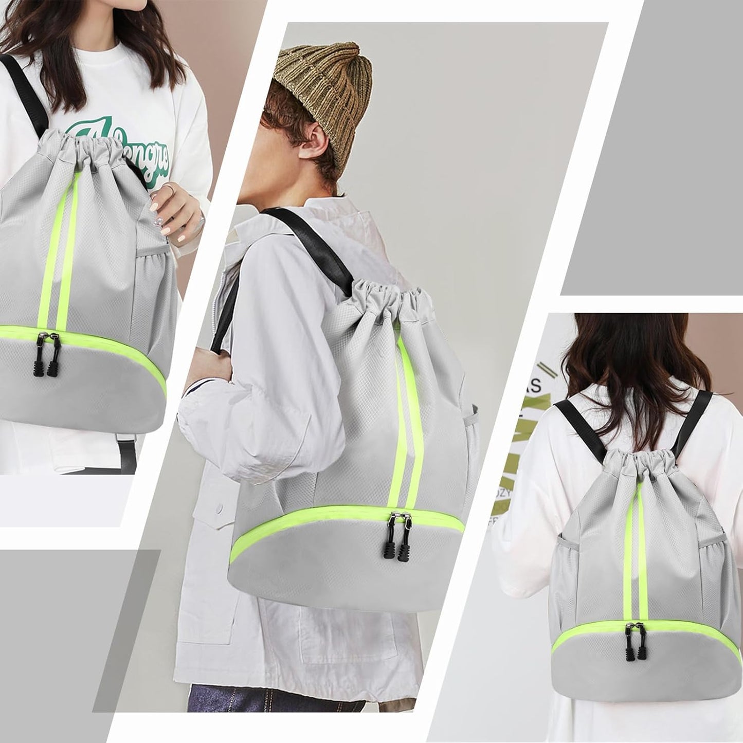 Hoedia Sports Drawstring Backpack - String Swim Gym Bag with Shoes Compartment and Wet Proof Pocket for Women/Men